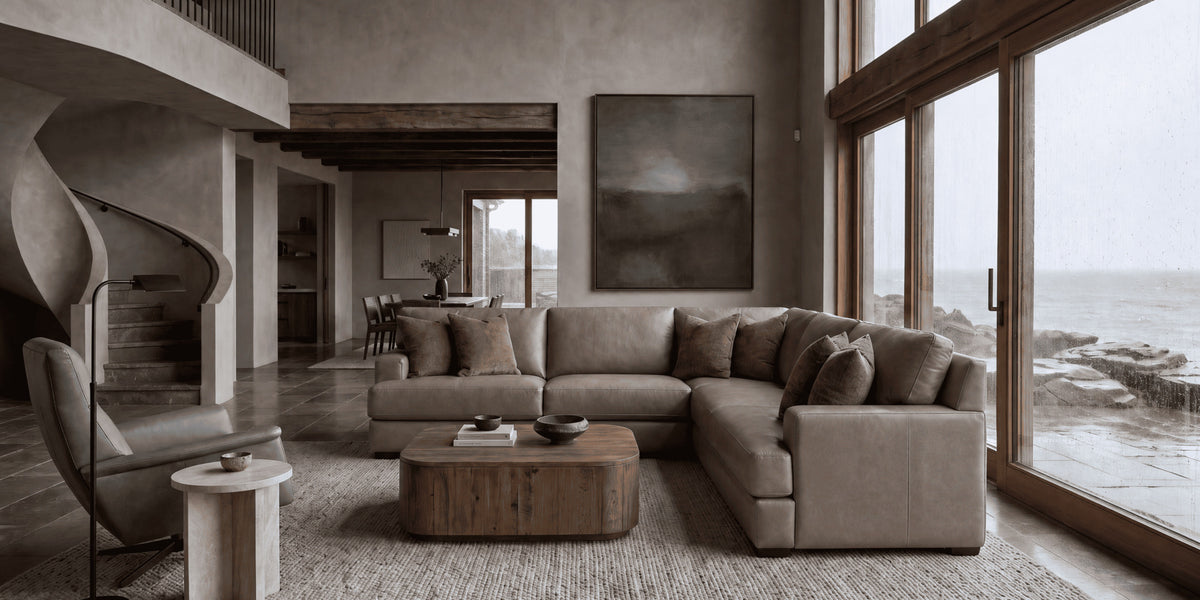 Aurelio Leather Corner Sectional Sofa lifestyle view