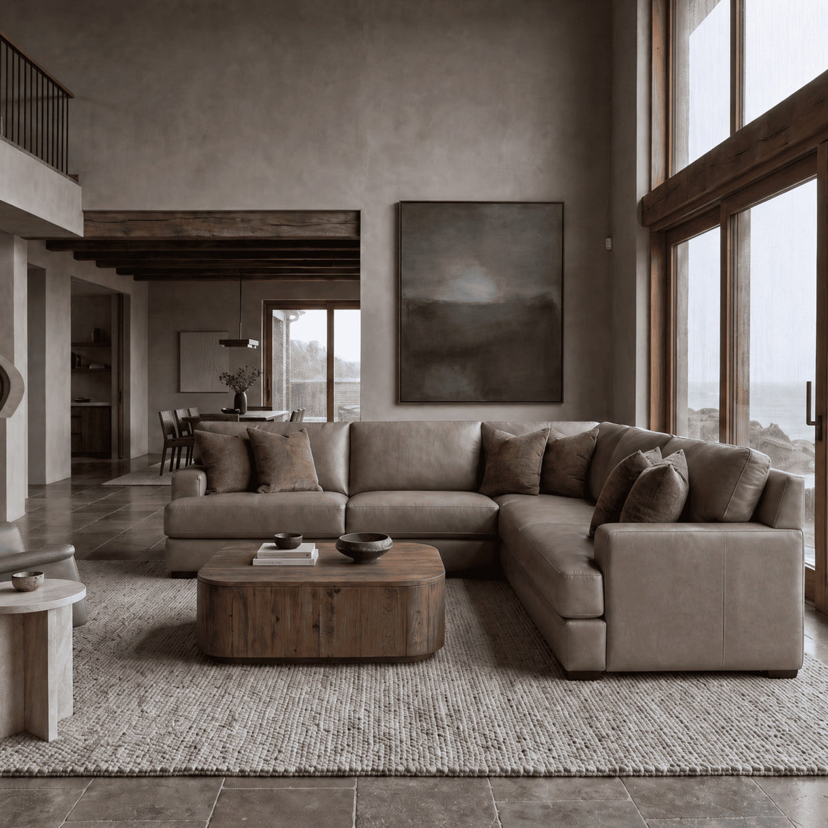 Aurelio Leather Corner Sectional Sofa lifestyle view mobile