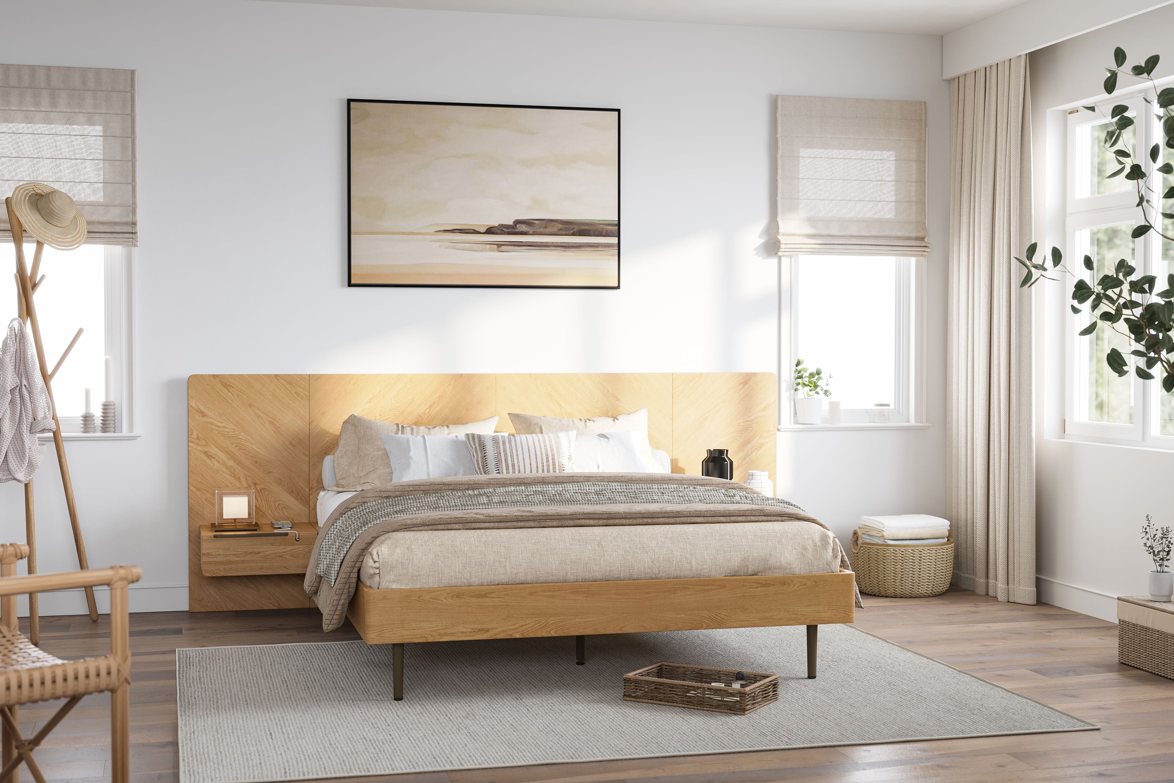 Valencia Ava Wood Platform Queen Bed, White Oak