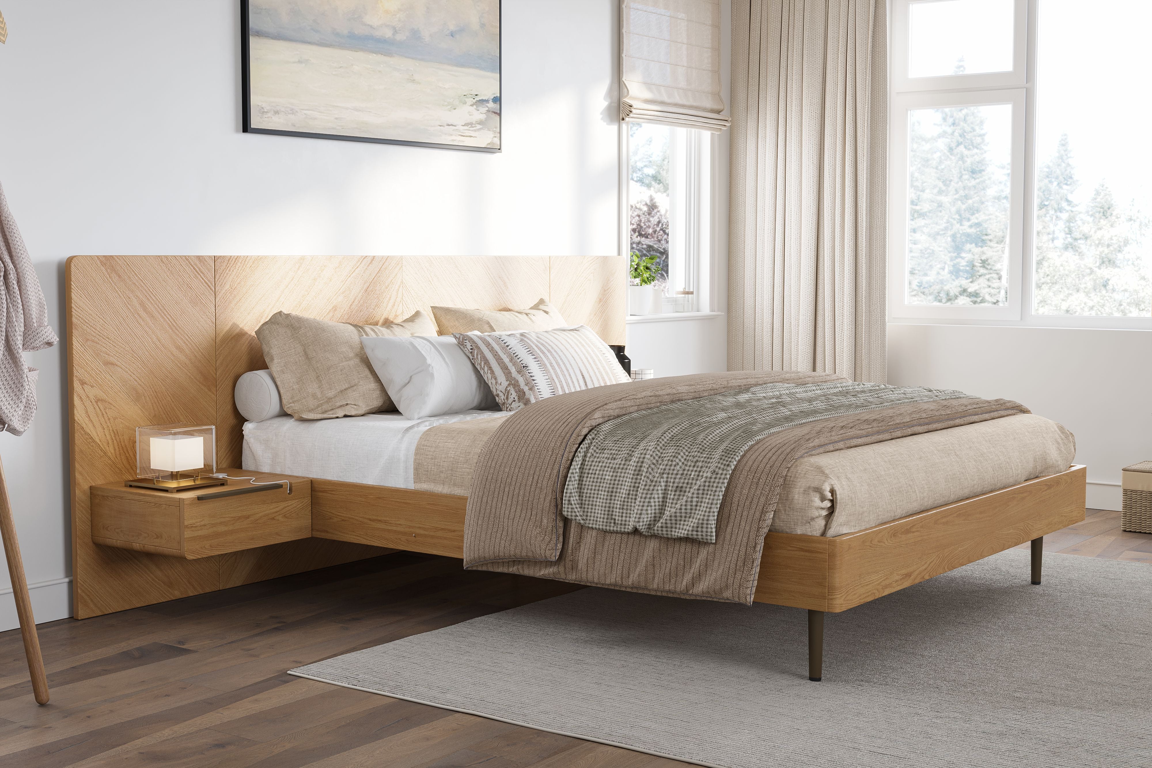 Valencia Ava Wood Platform Queen Bed, White Oak