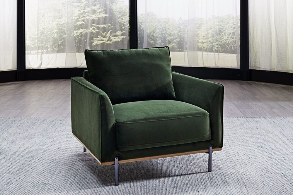 Valencia Azure Velvet Fabric Accent Chair, Olive Green