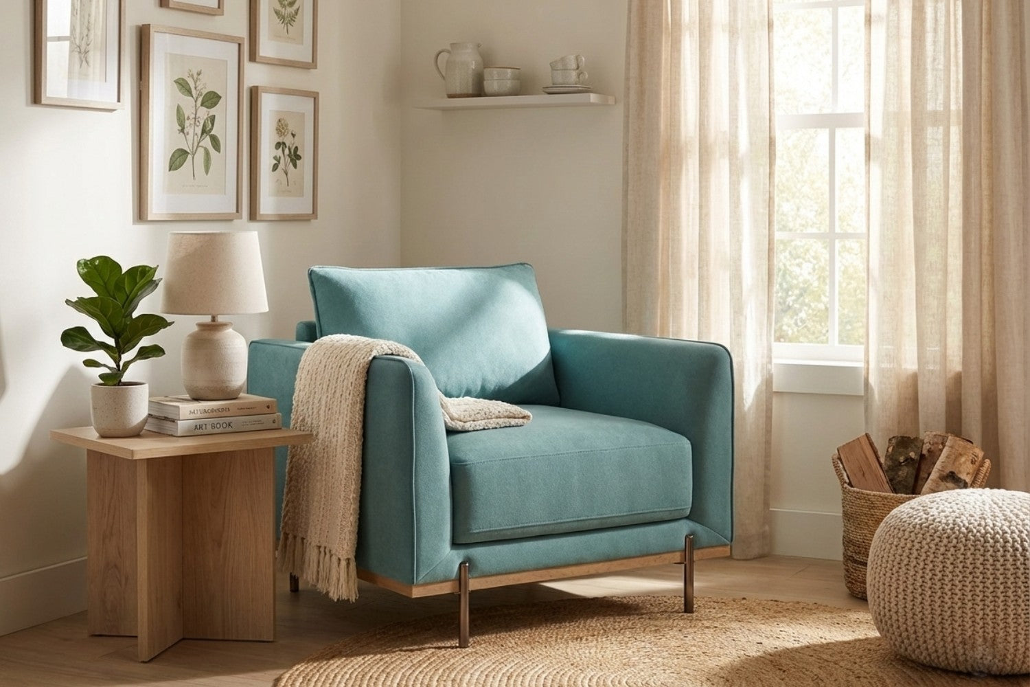 Azure Velvet Fabric Accent Chair