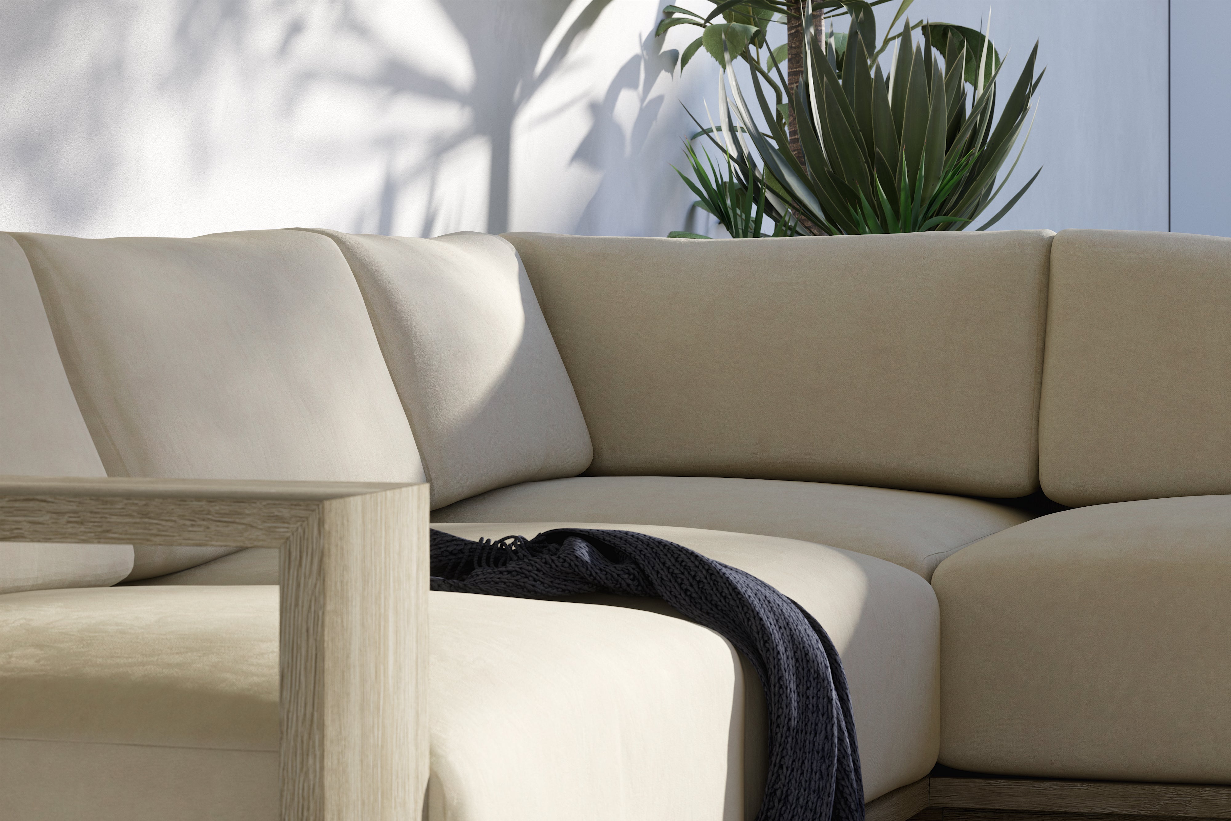 Valencia Bennett Fabric L-Shape Outdoor Sectional Sofa, Ivory