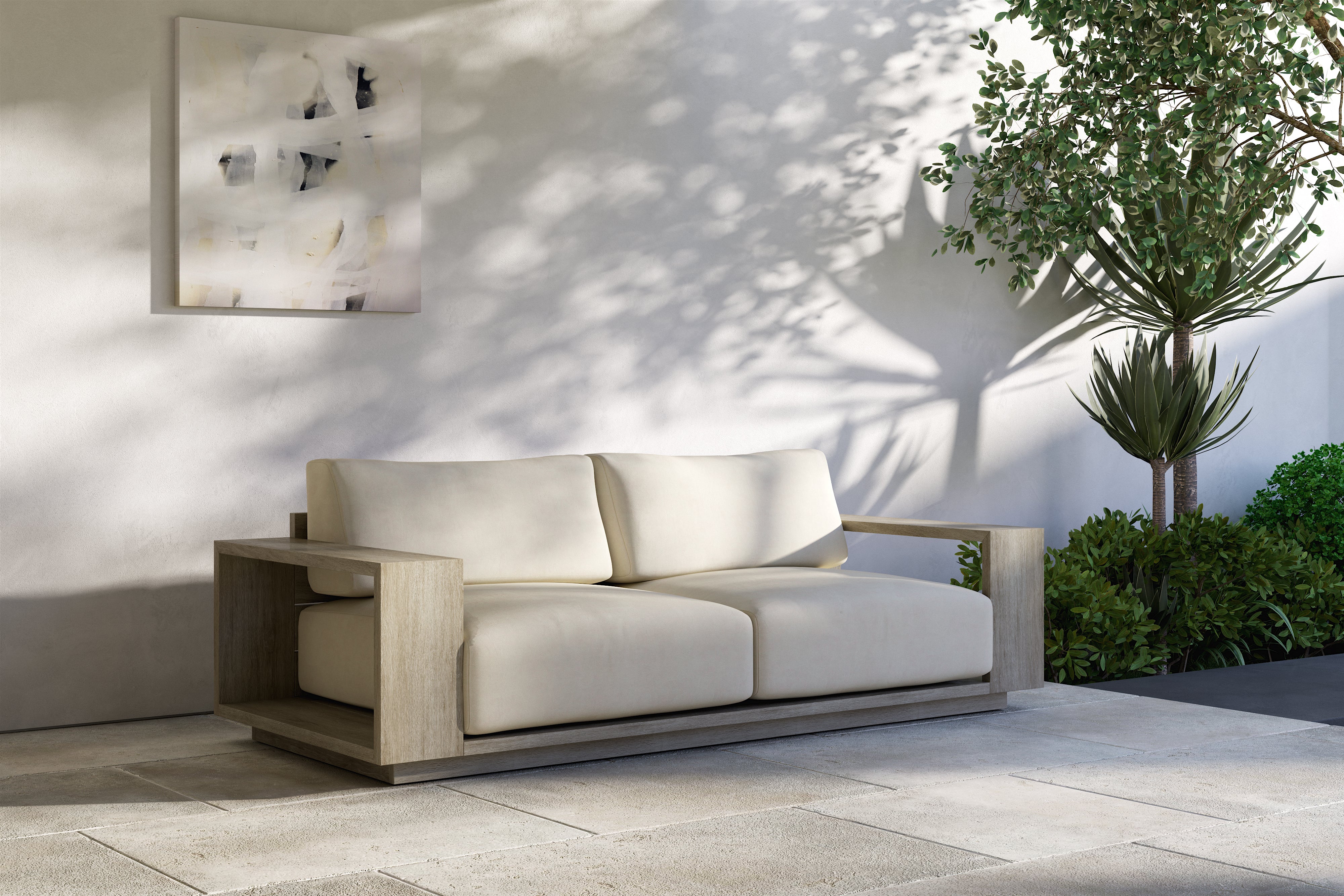 Valencia Bennett Fabric Loveseat Outdoor Sectional Sofa, Ivory