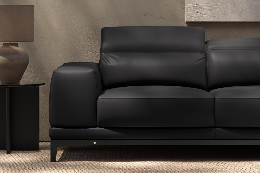 Valencia Valletta Top Grain Leather Sectional L-Shape with Right Chaise Sofa, Black