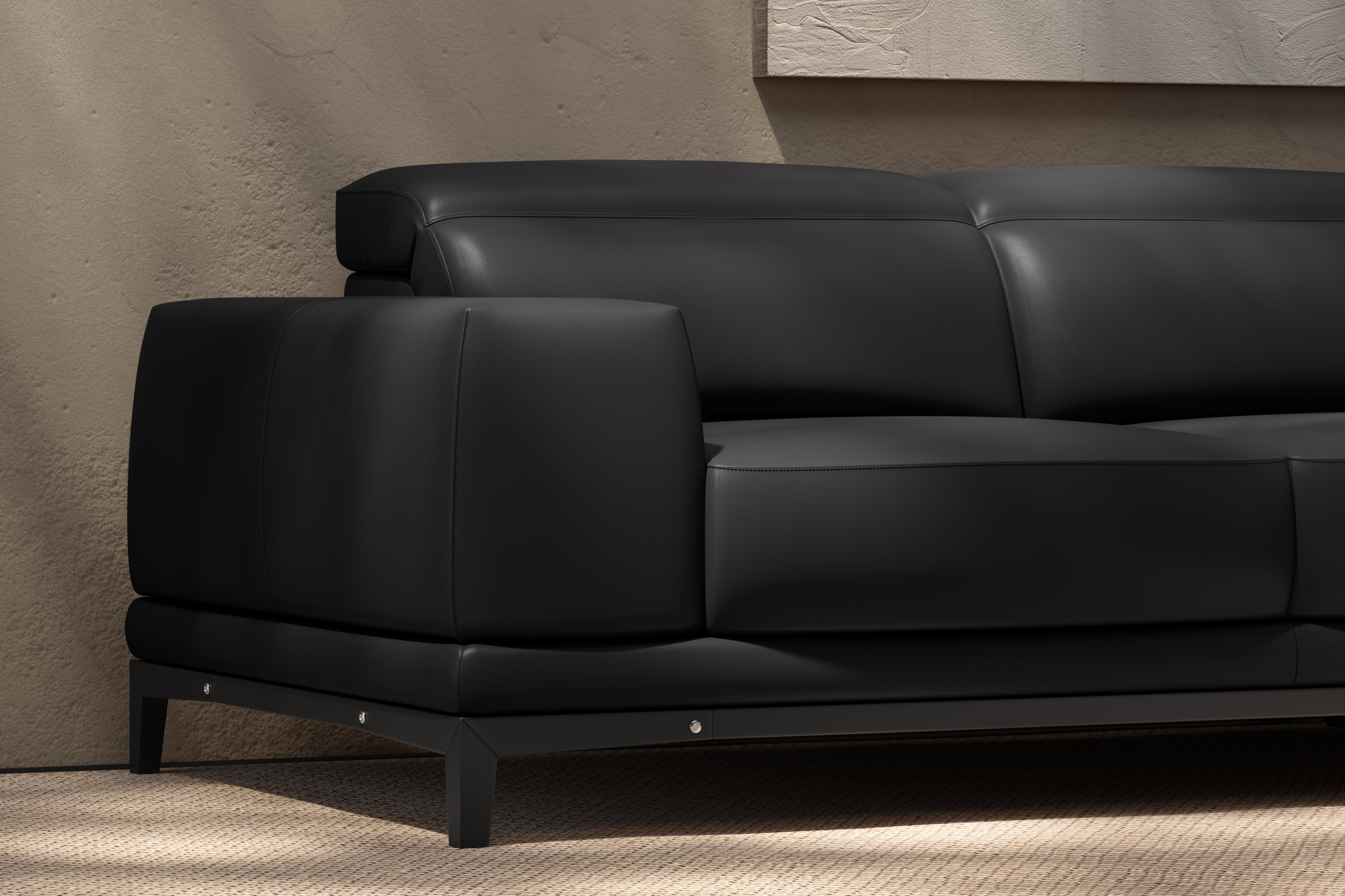 Valencia Valletta Top Grain Leather L-Shape with Left Chaise Sofa, Black