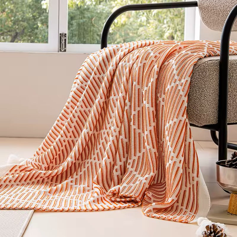 Meadow Cozy Pom Pom Blanket/Throw - Orange