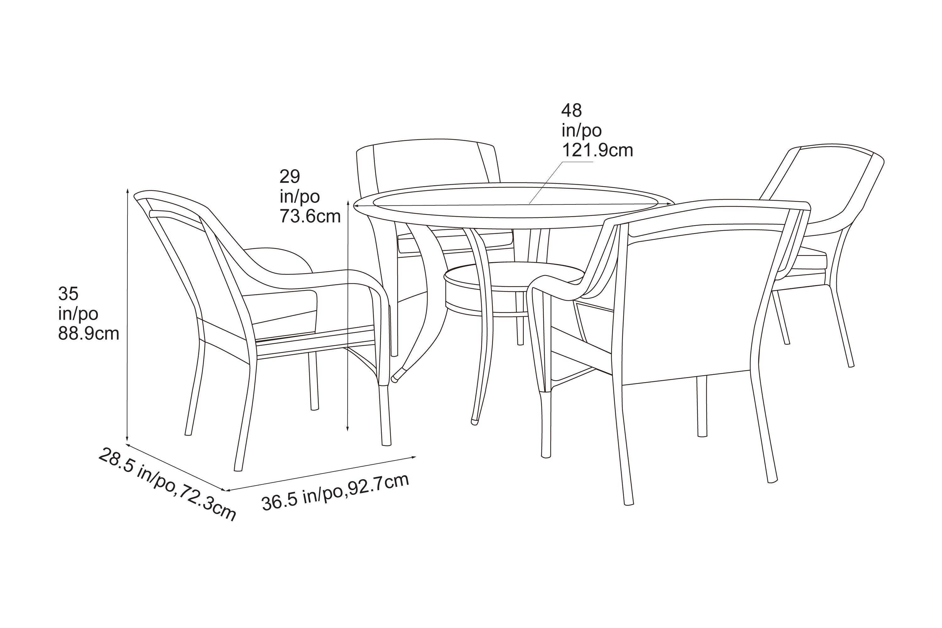 Valencia Brendon Outdoor Wicker 5-Piece Dining Set, Dark Grey