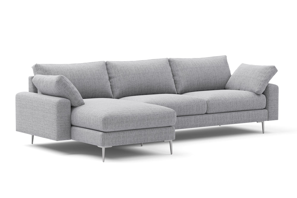 Valencia Bruno Fabric Sectional Three Seat with Reversible Left Chaise Sofa, Light Grey