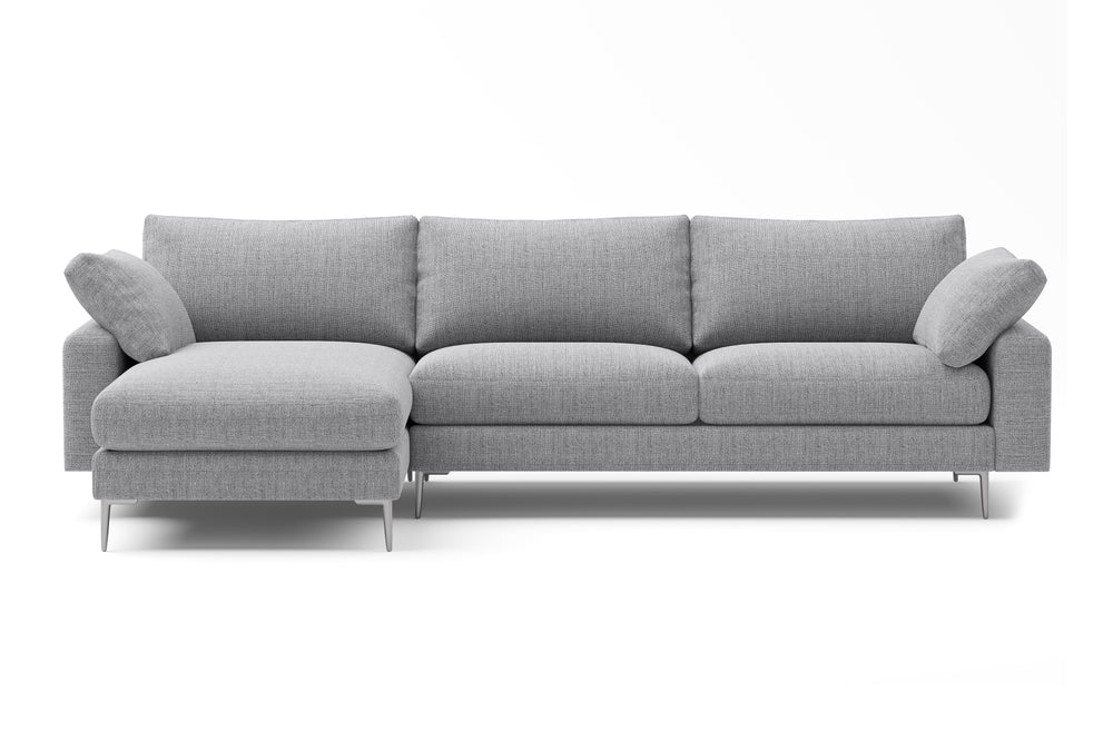Valencia Bruno Fabric Sectional Three Seat with Reversible Left Chaise Sofa, Light Grey