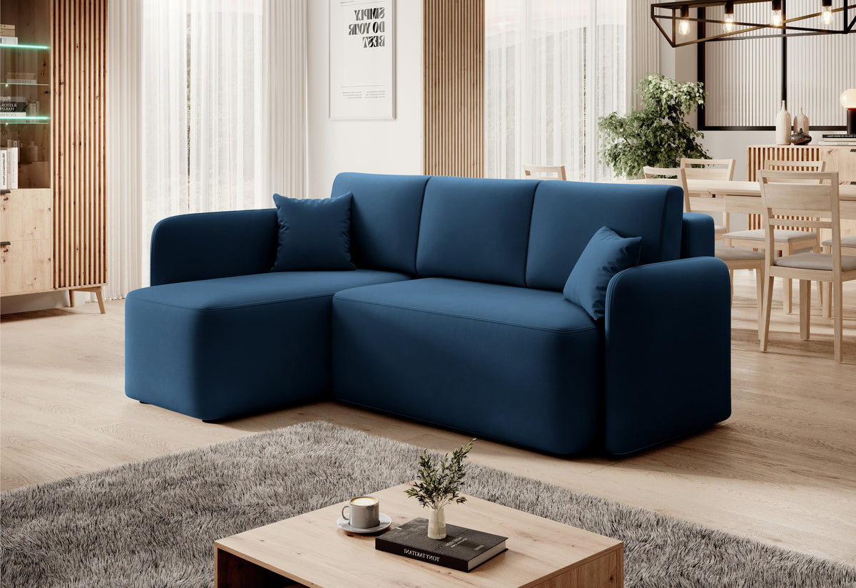 Hadson 3 Seater Storage Sleeper Chaise Sofa - Blue