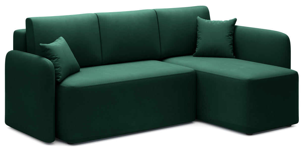 Hadson 3 Seater Storage Sleeper Chaise Sofa - Emerald Green