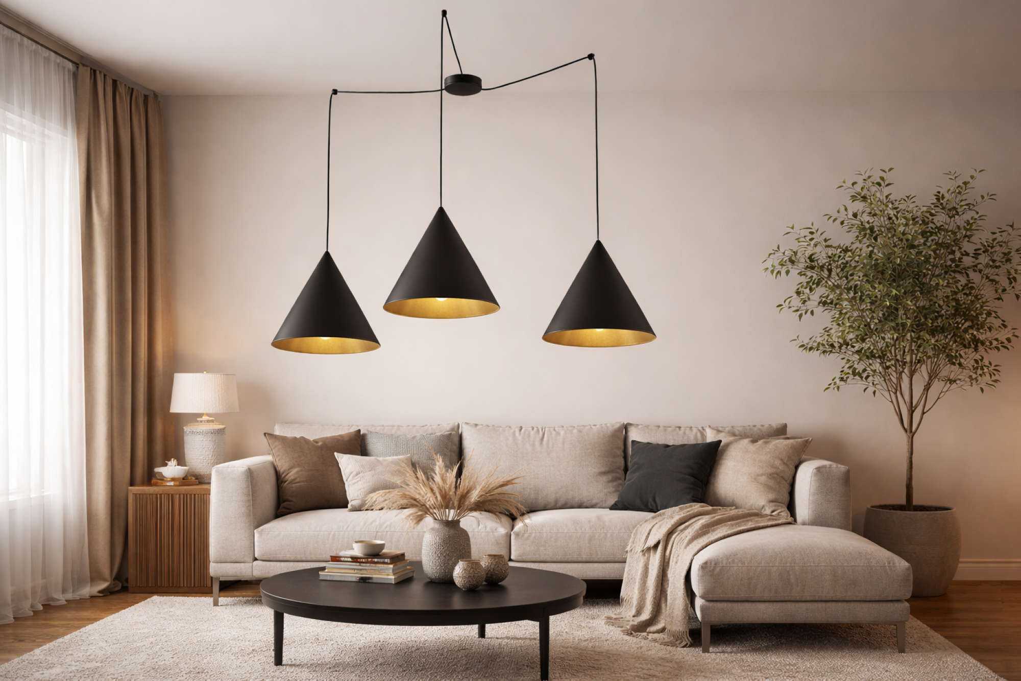 CONO Black Modern Minimalist Suspension Pendant Ceiling Light Fixture for Kitchen Island, Dining Room & Living Room (3-Light)