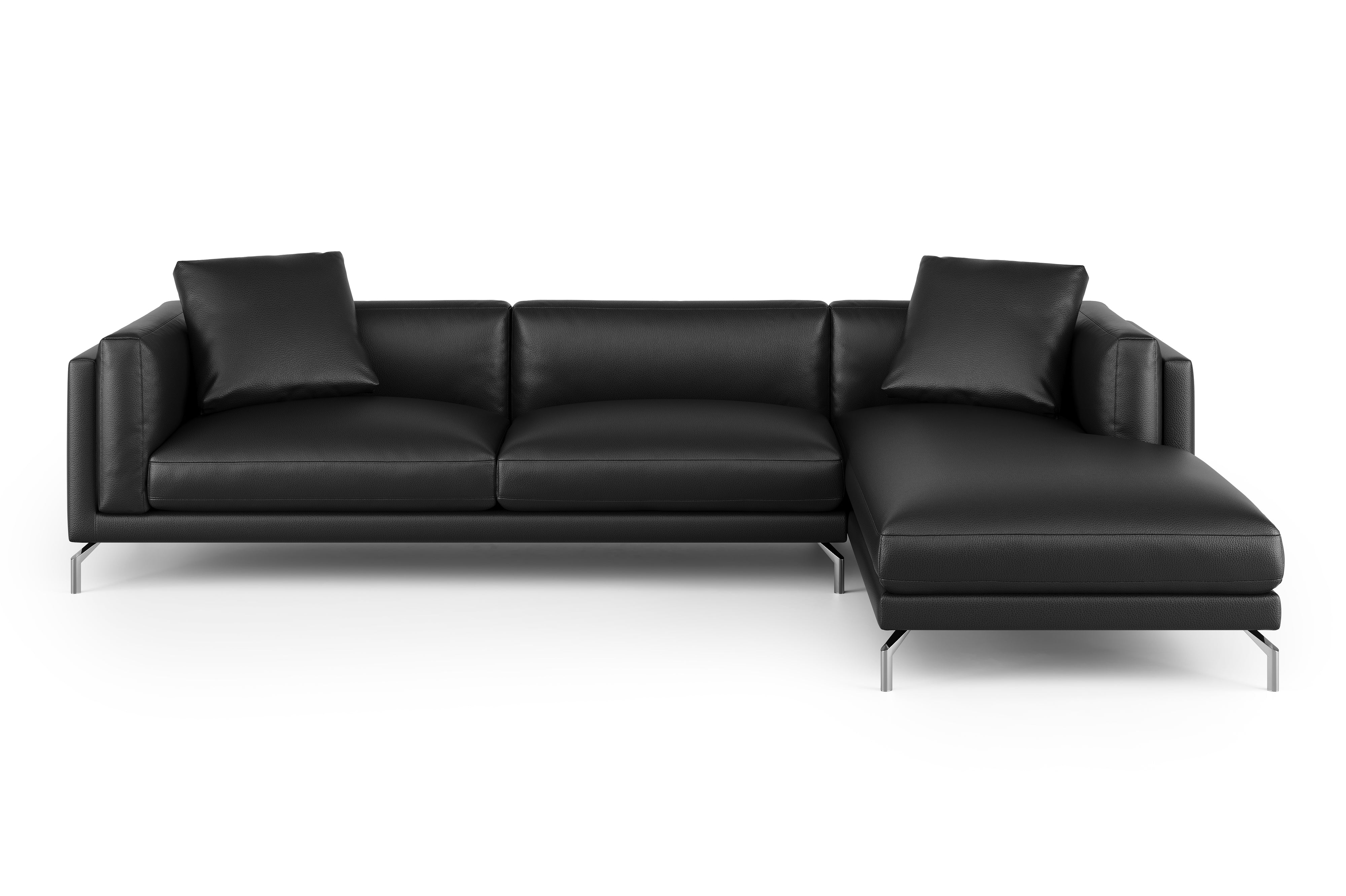 Valencia Zadar Leather Sofa with Right Chaise, Black