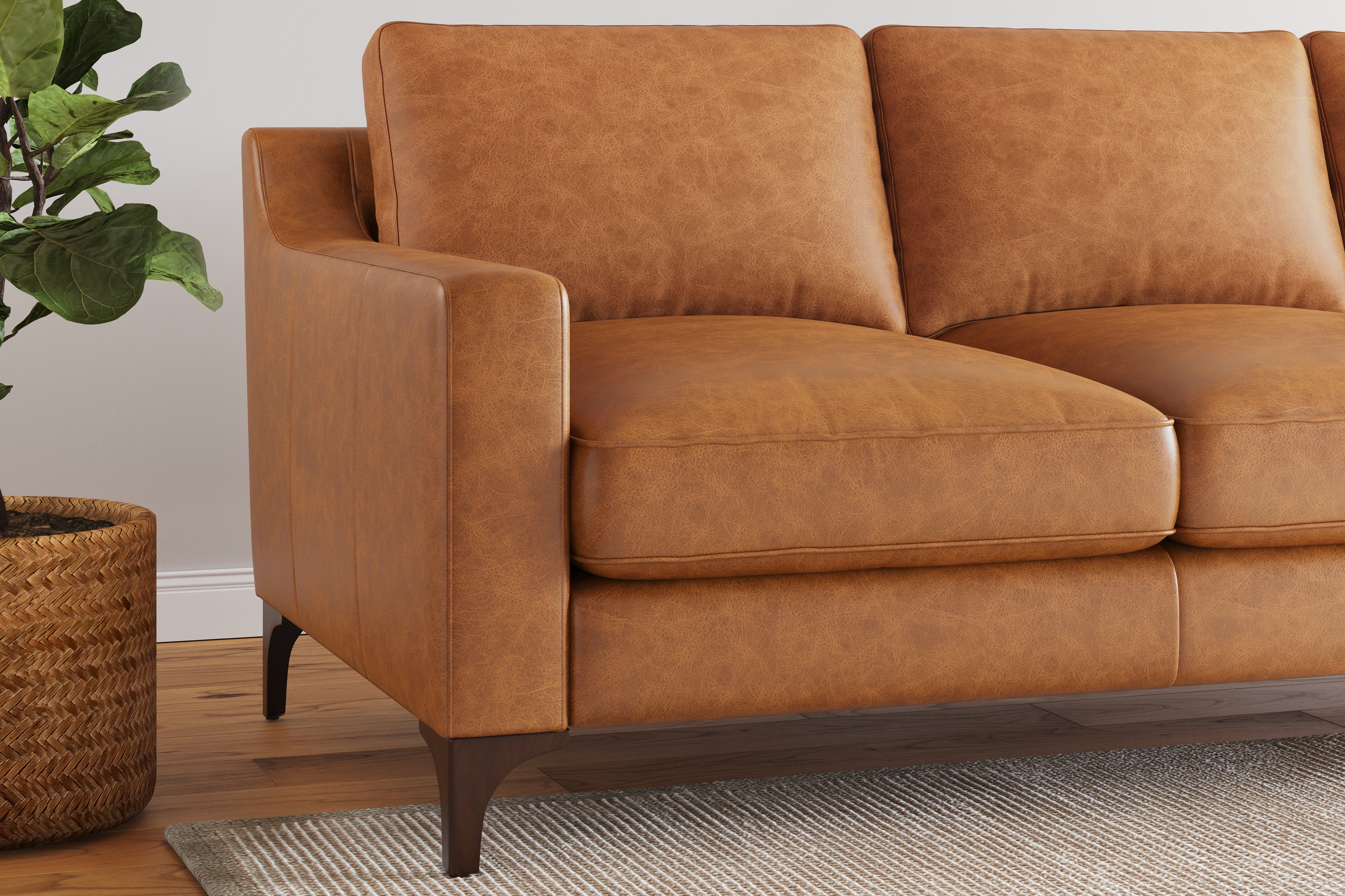 Valencia Hannah Full-Aniline Leather Three Seats Sofa, Saddle Tan