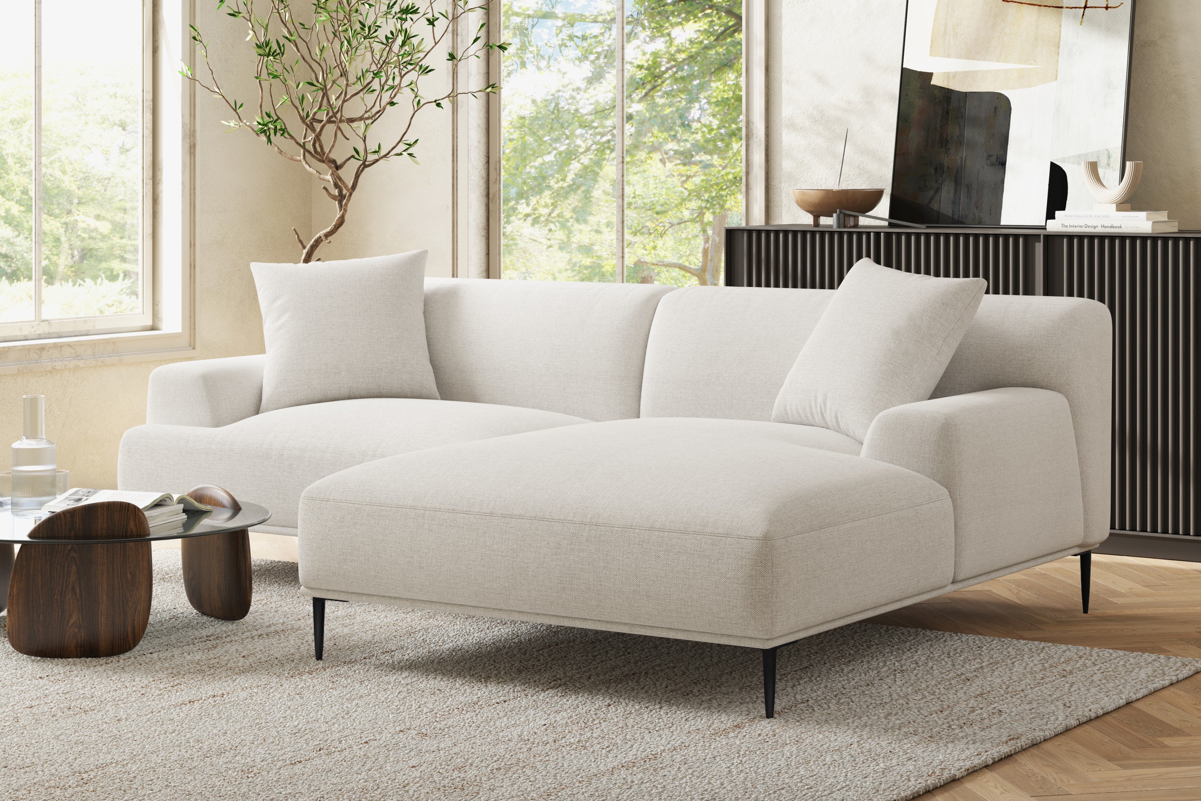 Valencia Kotor Modern Fabric Right Chaise Sofa, White