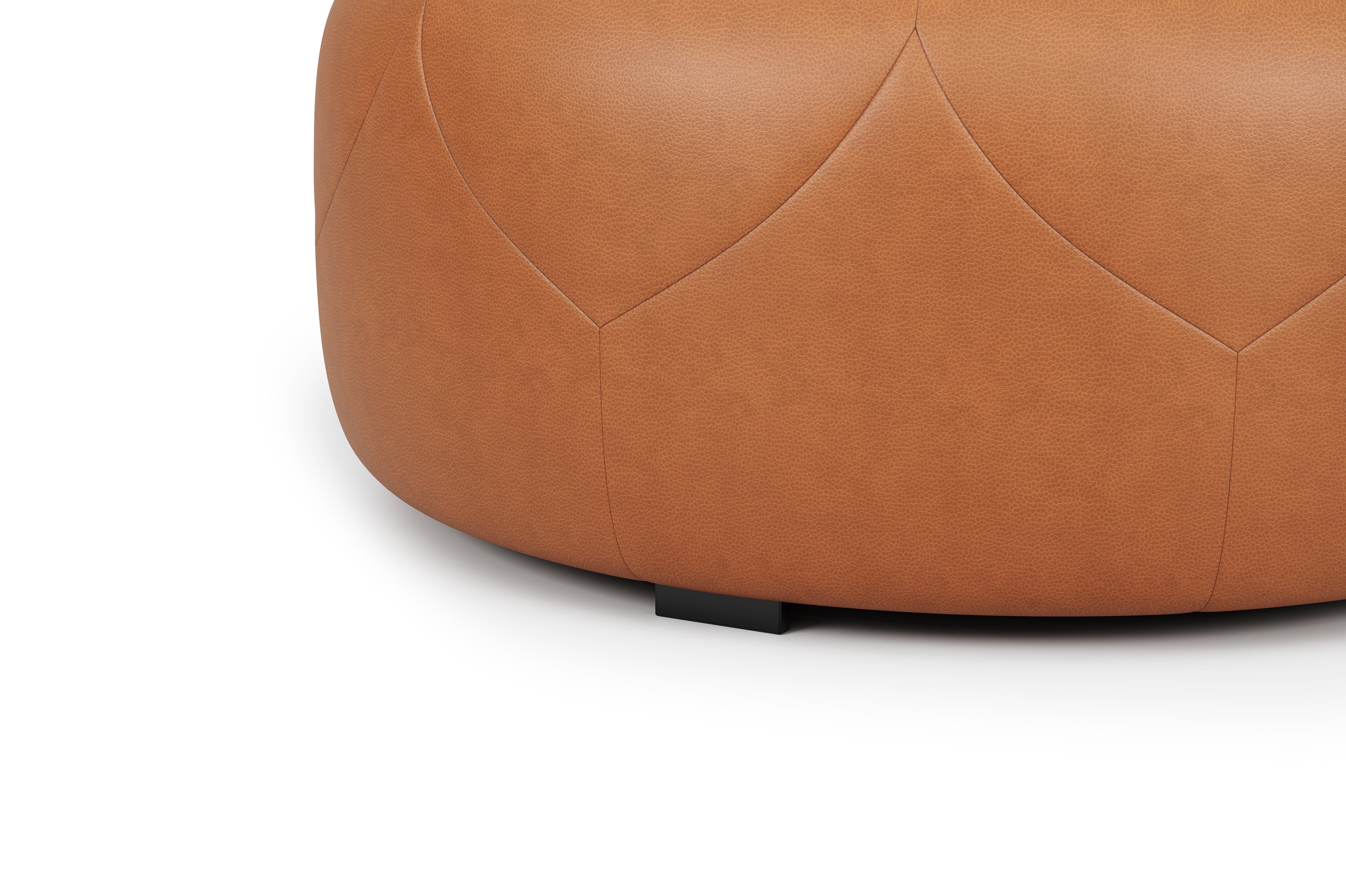 Valencia Brandy Round Full Leather Ottoman, Cognac