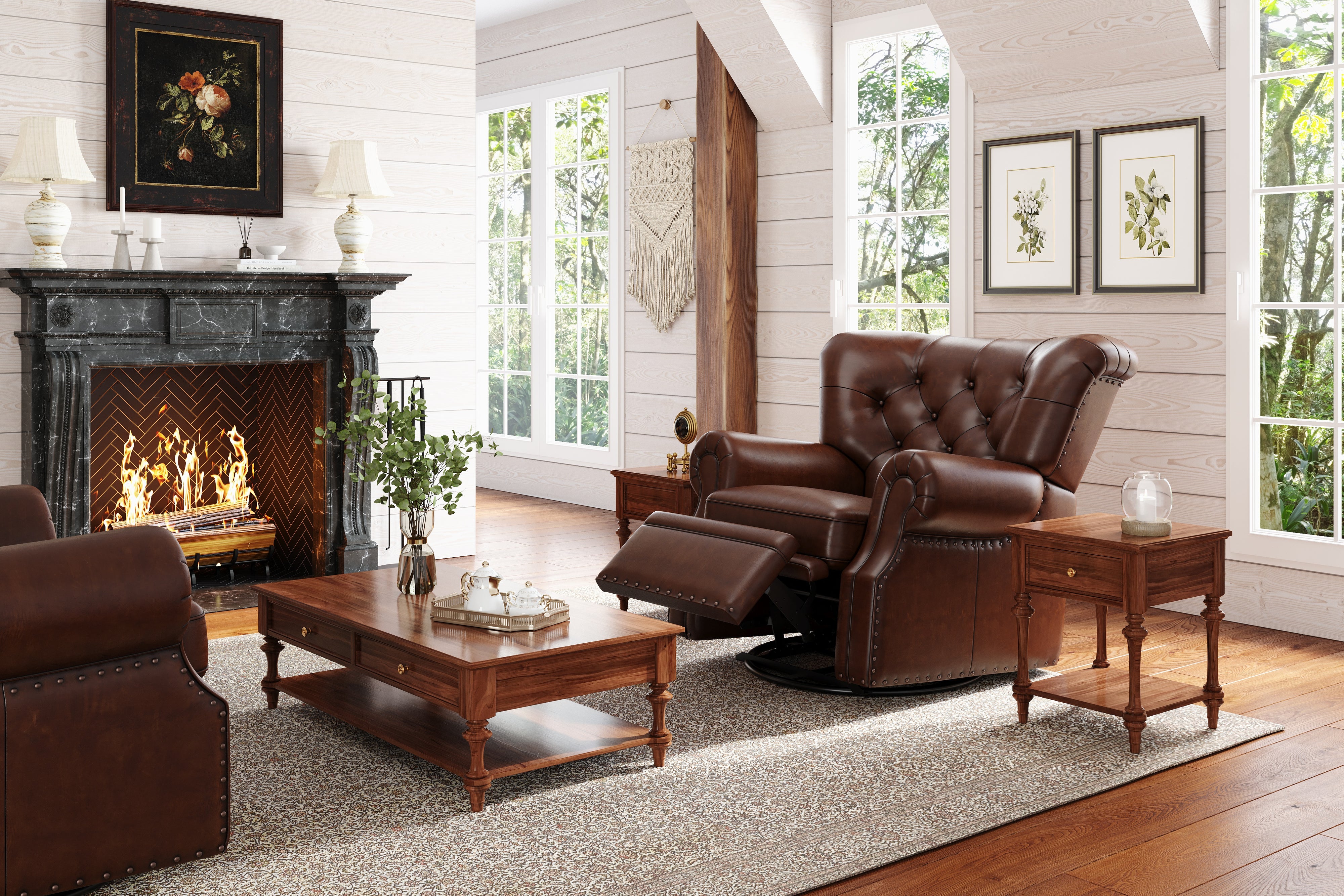 Valencia Liam Tufted Full-Anline Leather Recliner with Nailheads, Single Seat, Lipari Choco