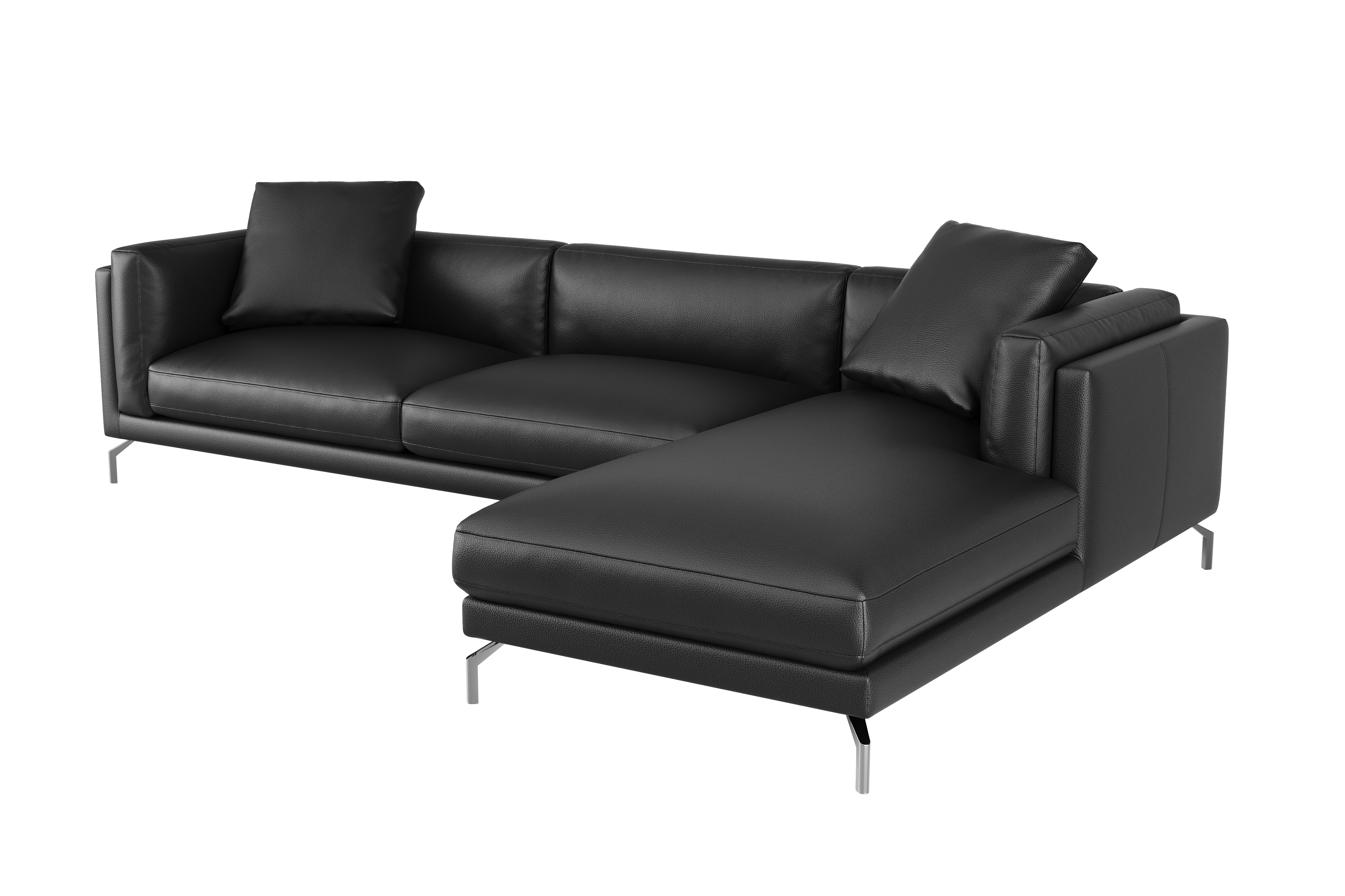 Valencia Zadar Leather Sofa with Right Chaise, Black