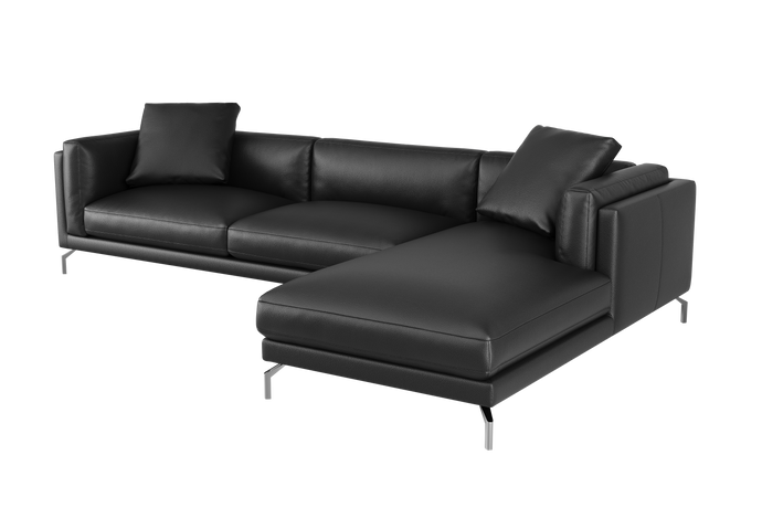 Valencia Zadar Leather Sofa with Right Chaise, Black