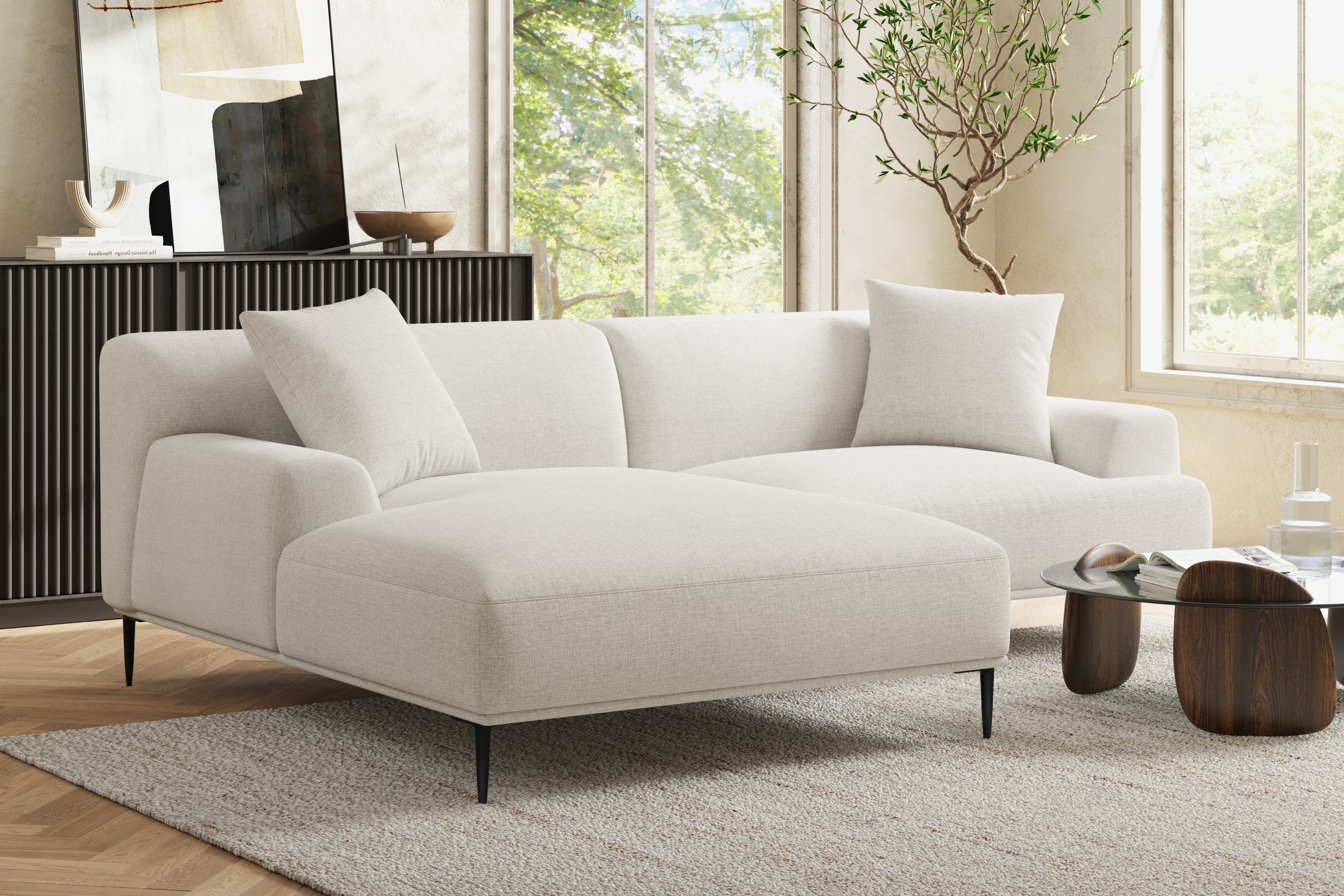 Valencia Kotor Modern Fabric Left Chaise Sofa, White