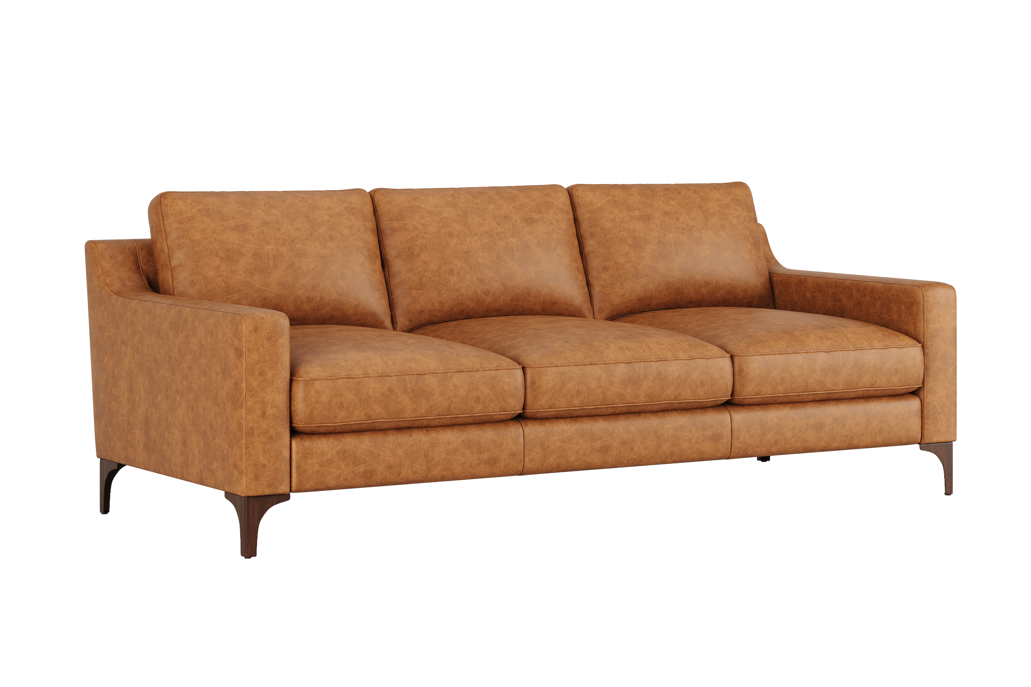 Valencia Hannah Full-Aniline Leather Three Seats Sofa, Saddle Tan