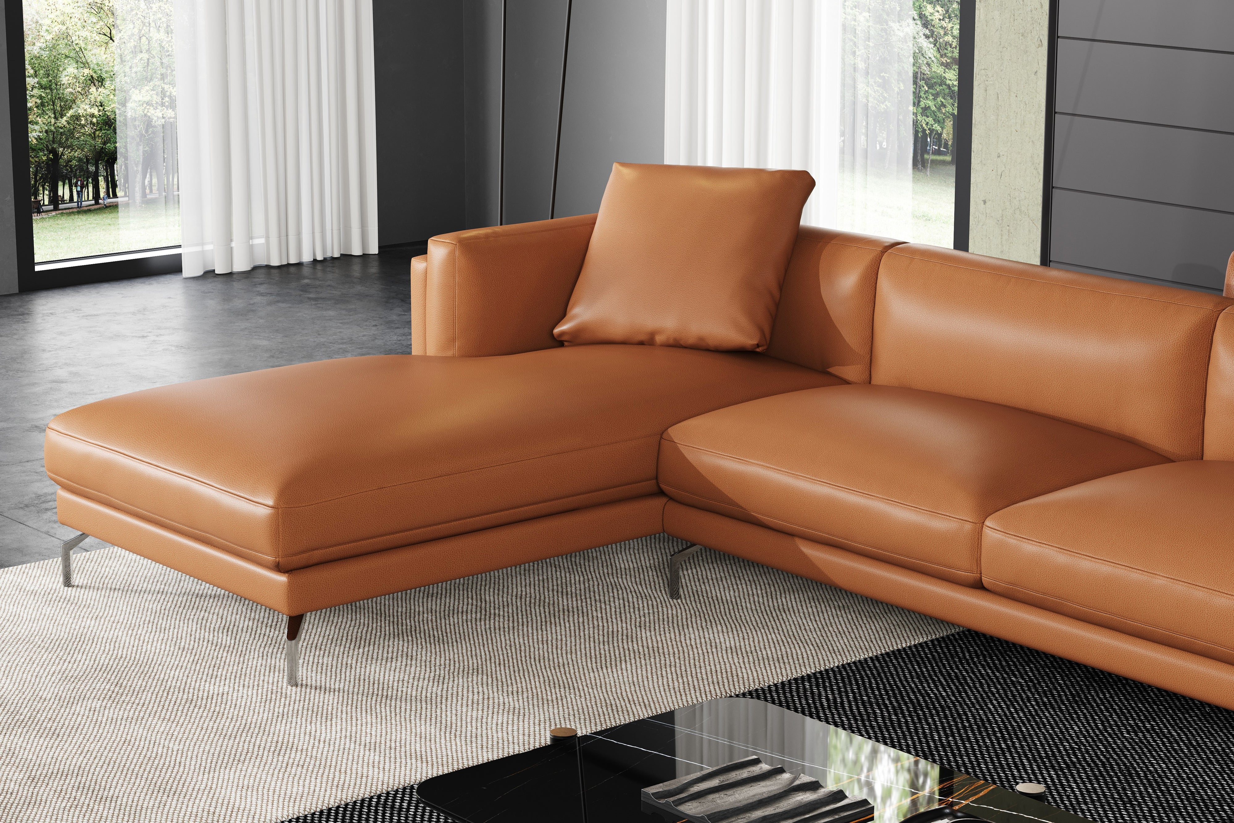 Valencia Zadar Leather Sofa with Left Chaise, Cognac