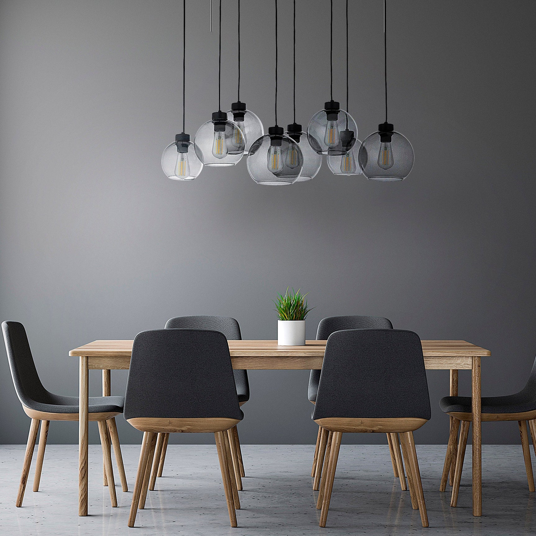 CUBUS Graphite Glass Scandinavian Pendant Light Fixture for Kitchen Island, Dining Room & Living Room (8-Light)