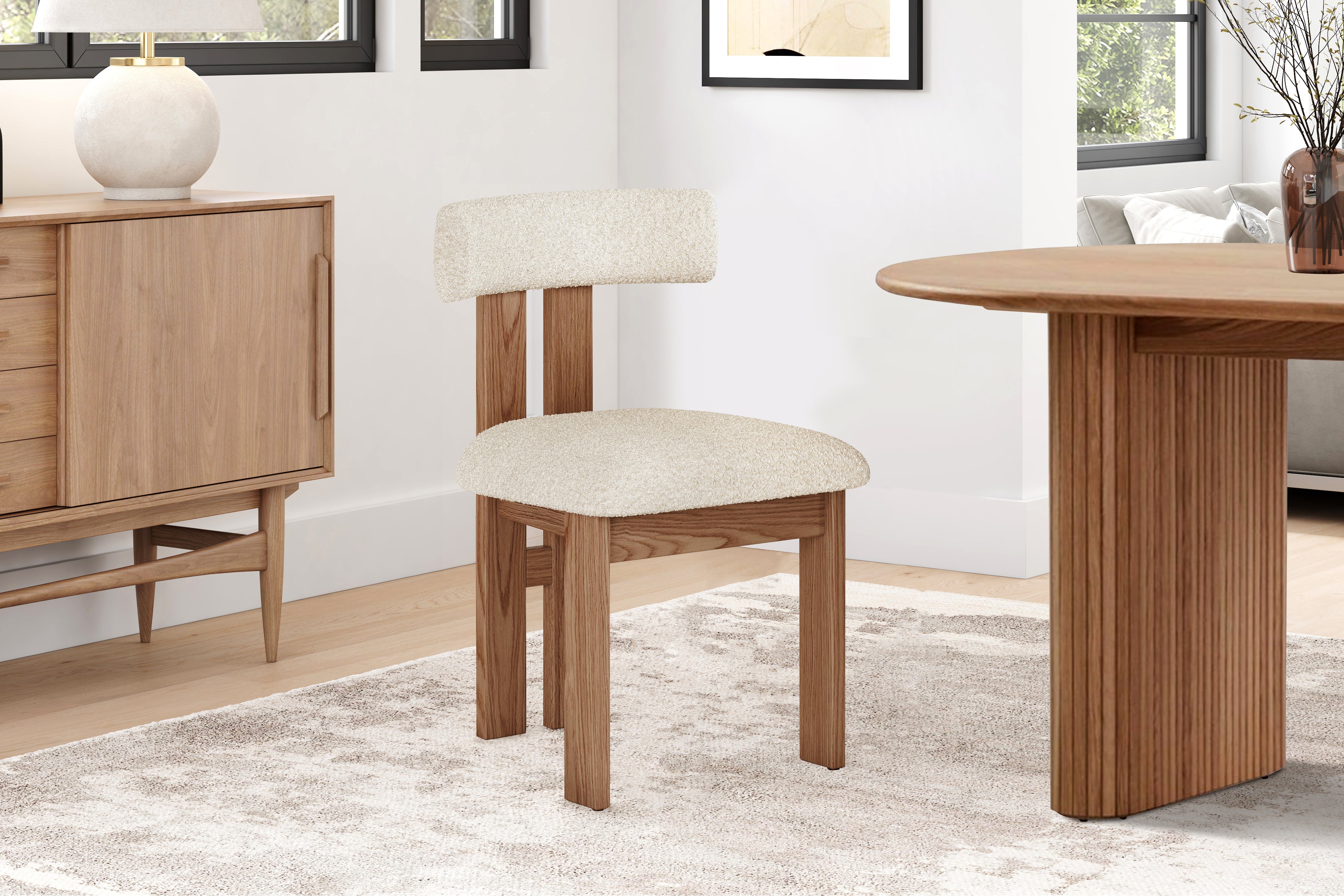 Valencia Carlo Natural Oak Wood Boucle Dining Chair, Beige