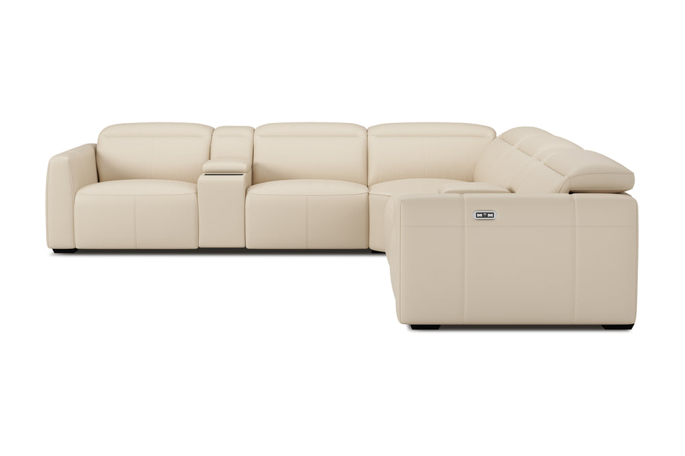 Valencia Carmen Leather L-Shape Dual Recliner with Console Sofa, Beige