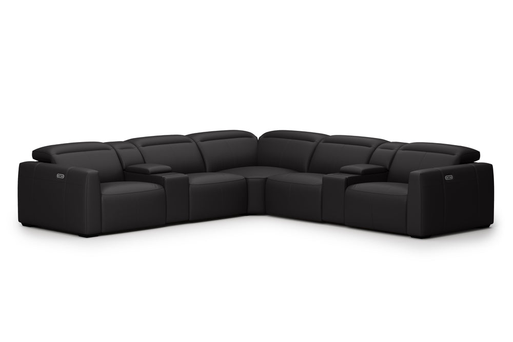 Valencia Carmen Leather L-Shape Dual Recliner with Console Sofa, Black