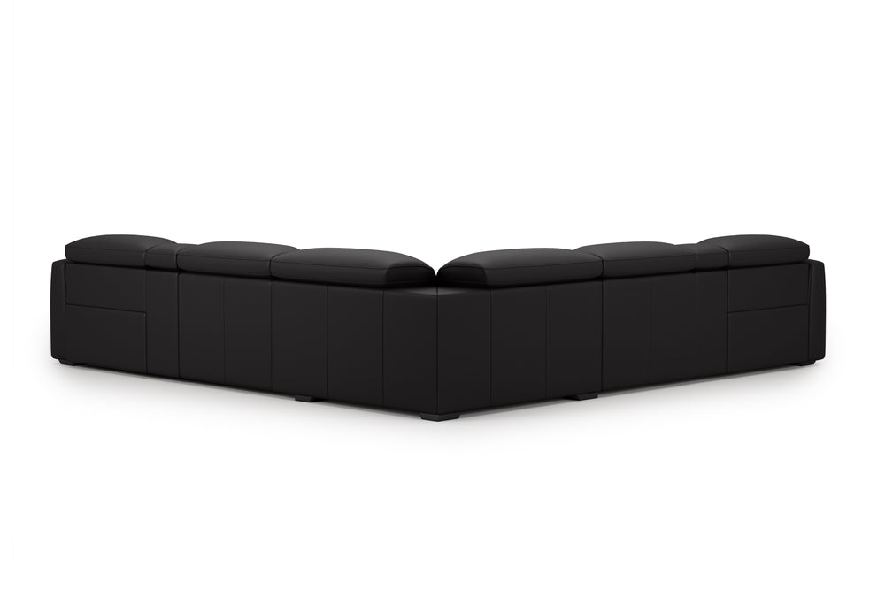 Valencia Carmen Leather L-Shape Dual Recliner with Console Sofa, Black