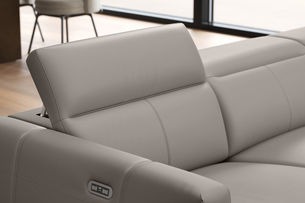 Valencia Carmen Leather L-Shape Dual Recliner with Console Sofa, Light Grey
