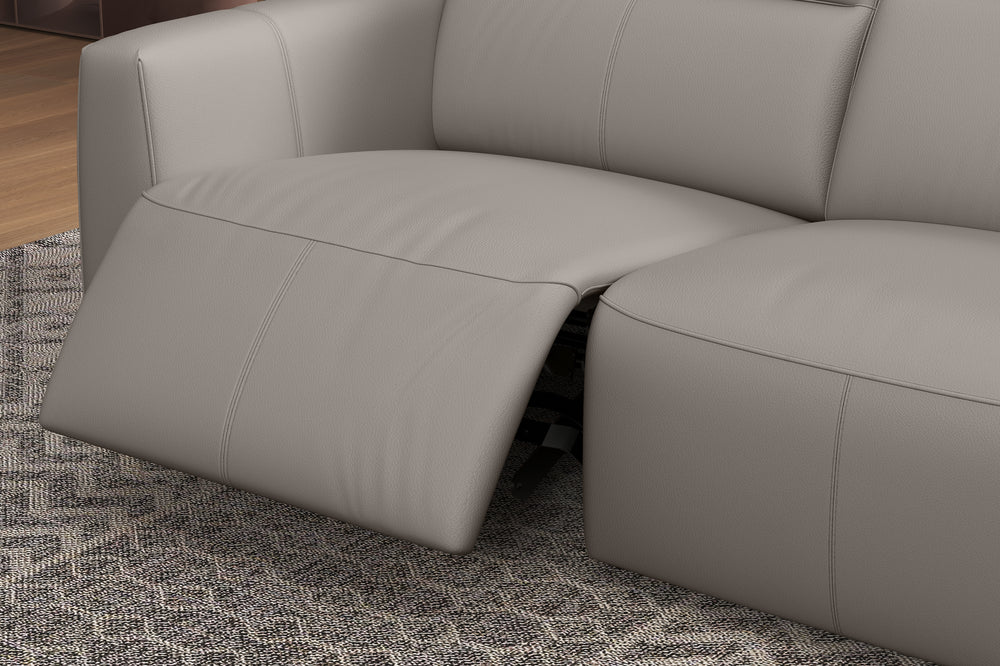 Valencia Carmen Leather L-Shape Dual Recliner with Console Sofa, Light Grey