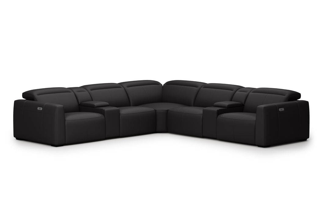 Valencia Carmen Leather L-Shape Dual Recliner Sofa, Black