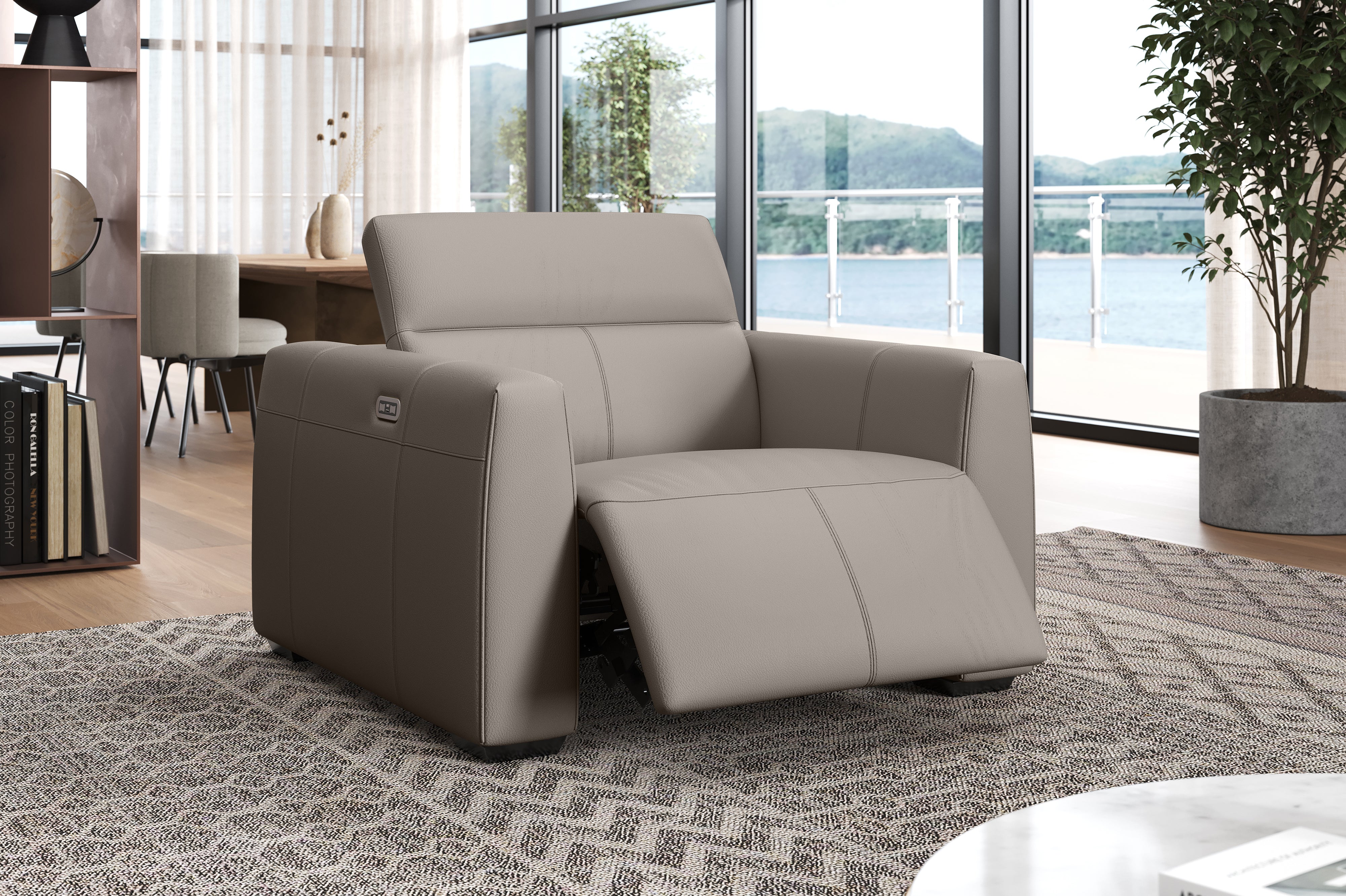 Valencia Carmen Leather Single Recliner Chair, Light Grey