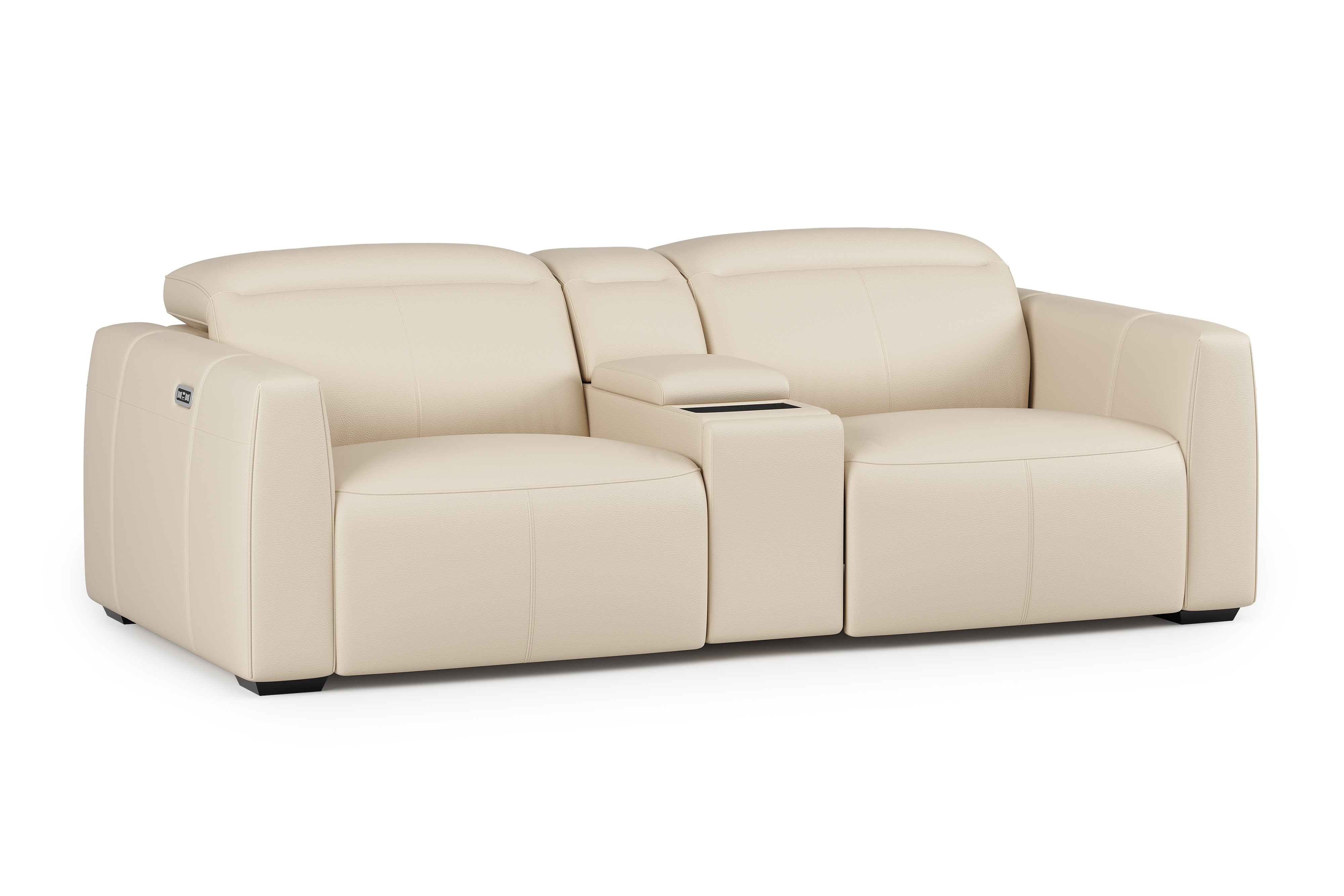 Valencia Carmen Leather Loveseat Dual Recliner with Console Lounge, Beige