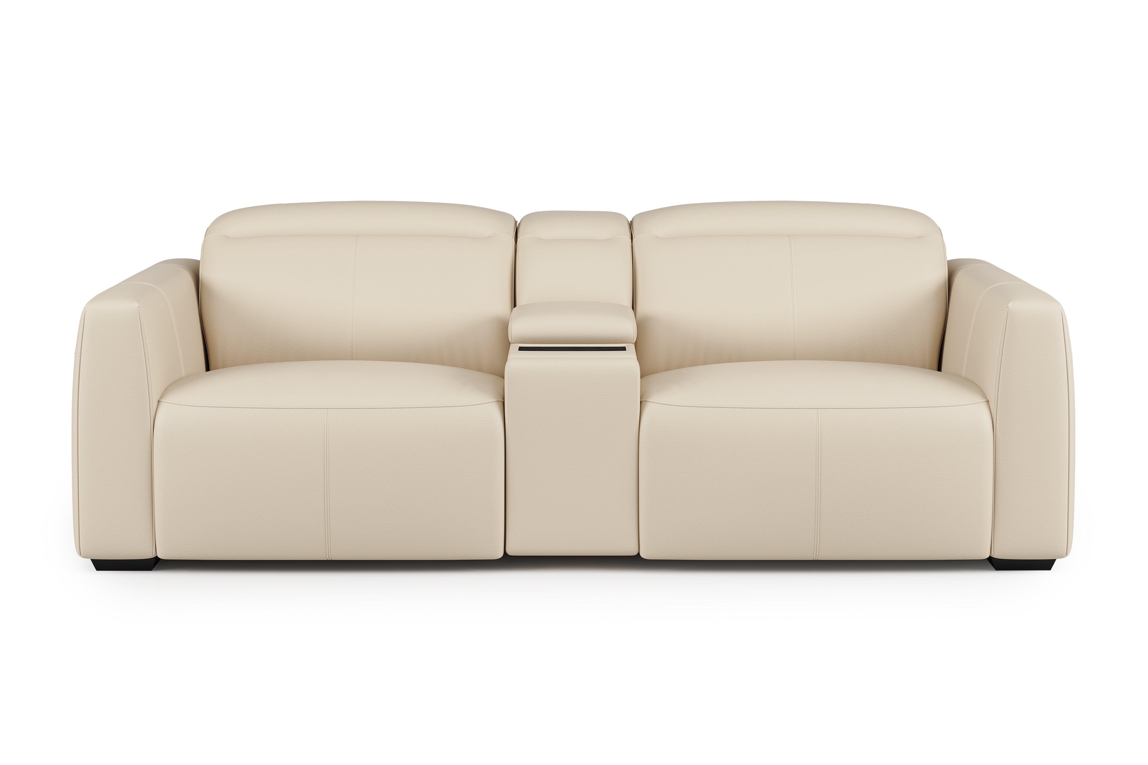 Valencia Carmen Leather Loveseat Dual Recliner with Console Lounge, Beige