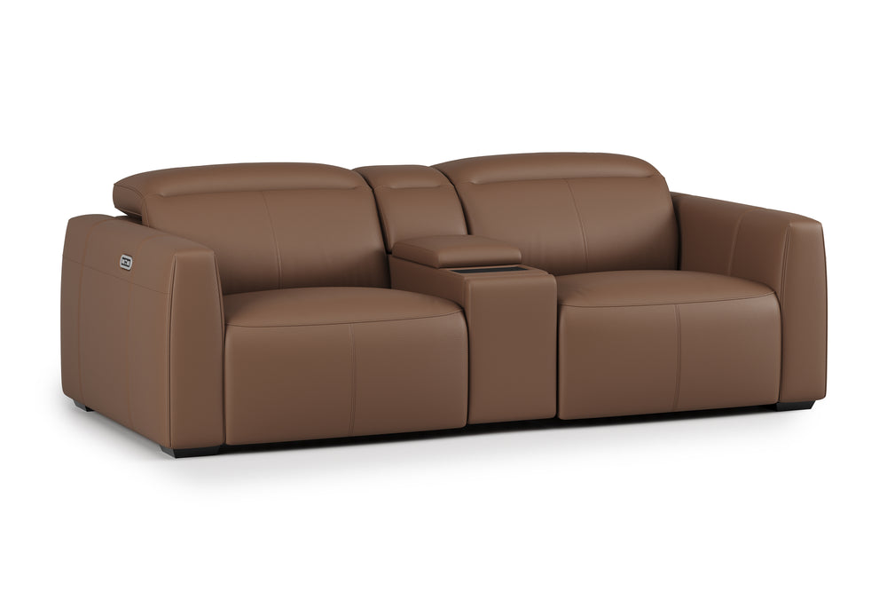 Valencia Carmen Leather Loveseat Dual Recliner with Console Sofa, Brown