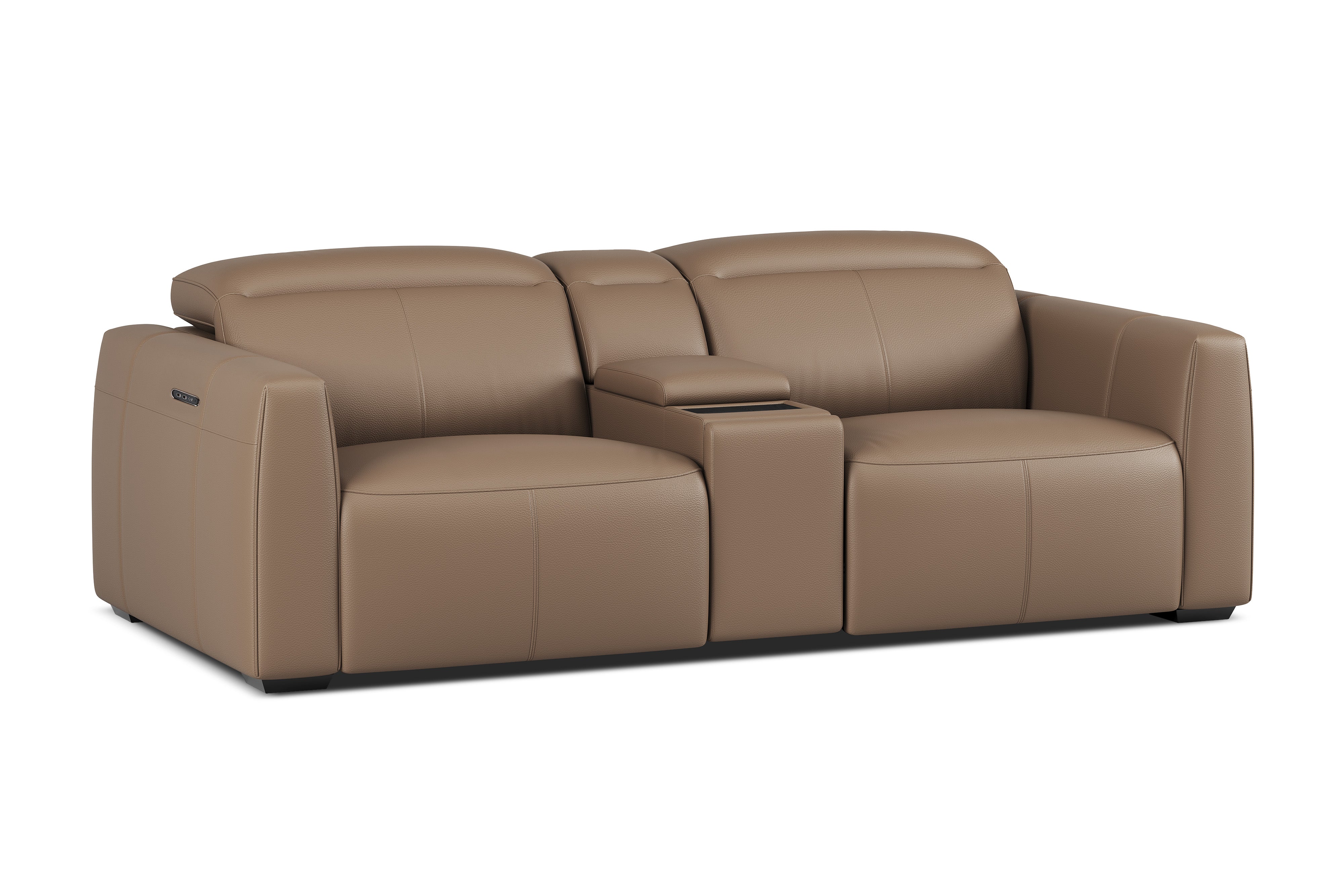 Valencia Carmen Leather Loveseat Dual Recliner with Console Lounge, Brown