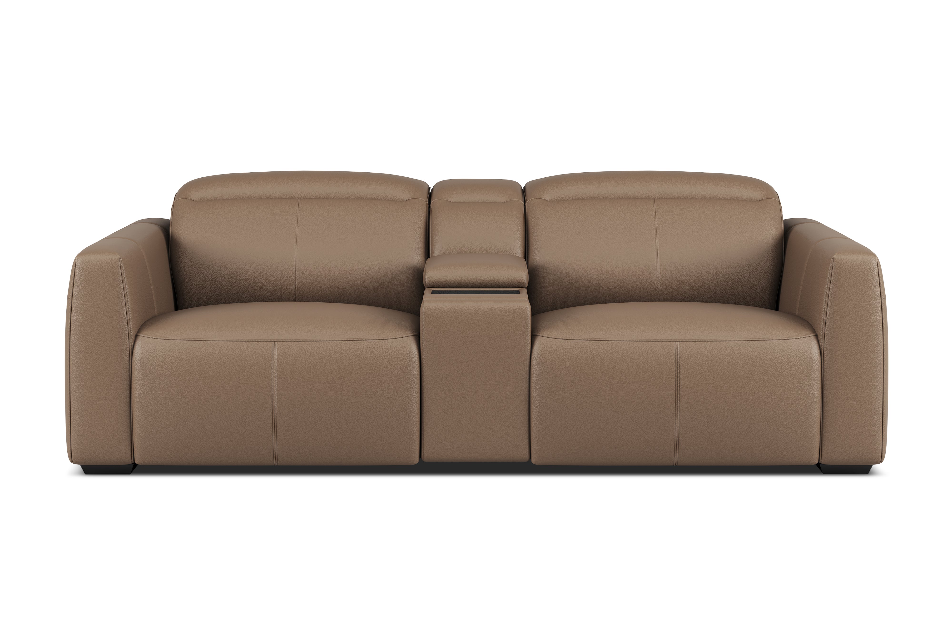 Valencia Carmen Leather Loveseat Dual Recliner with Console Lounge, Brown