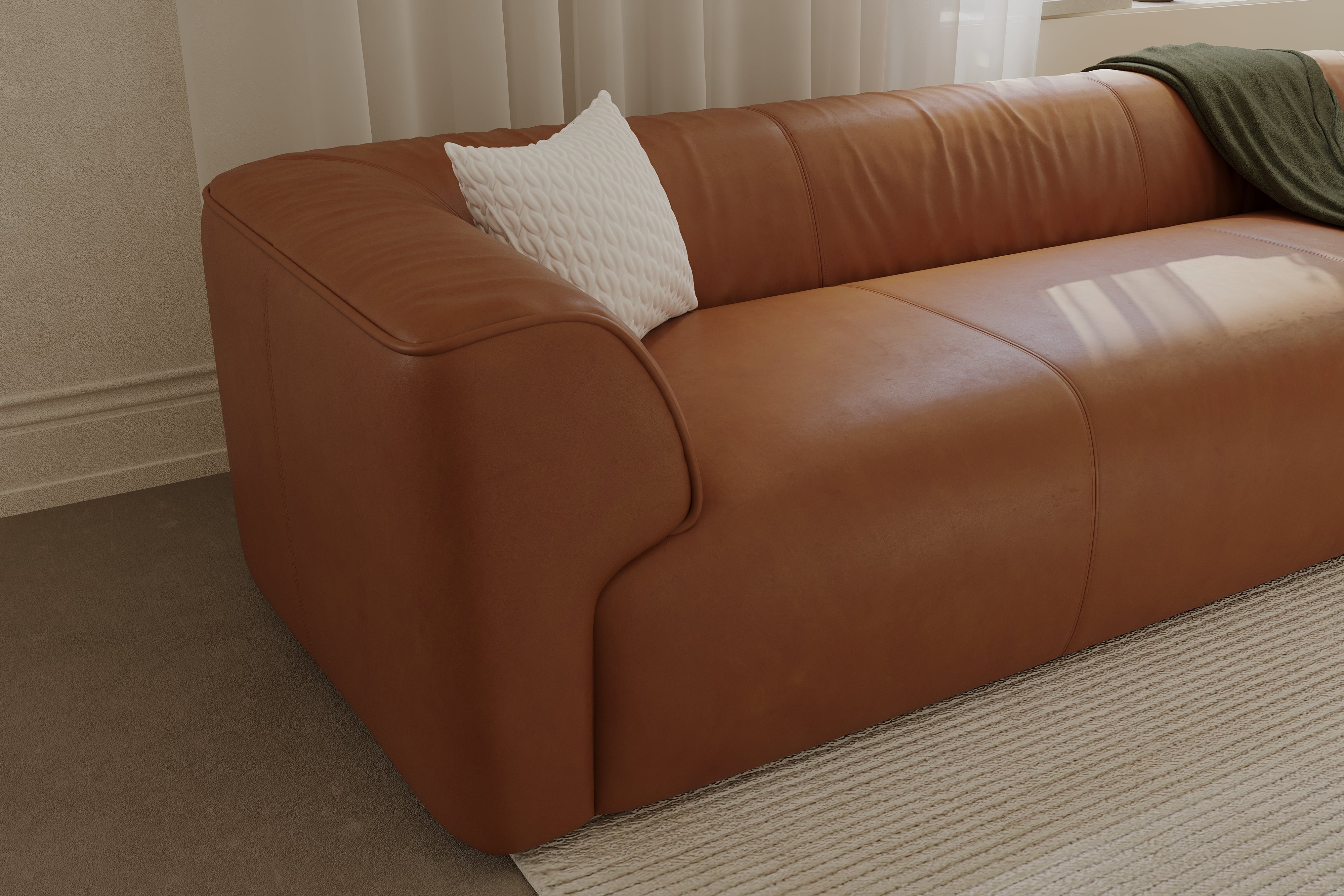 Valencia Cathleen 88" Full-Grain Aniline Leather Wide Sofa, Cognac