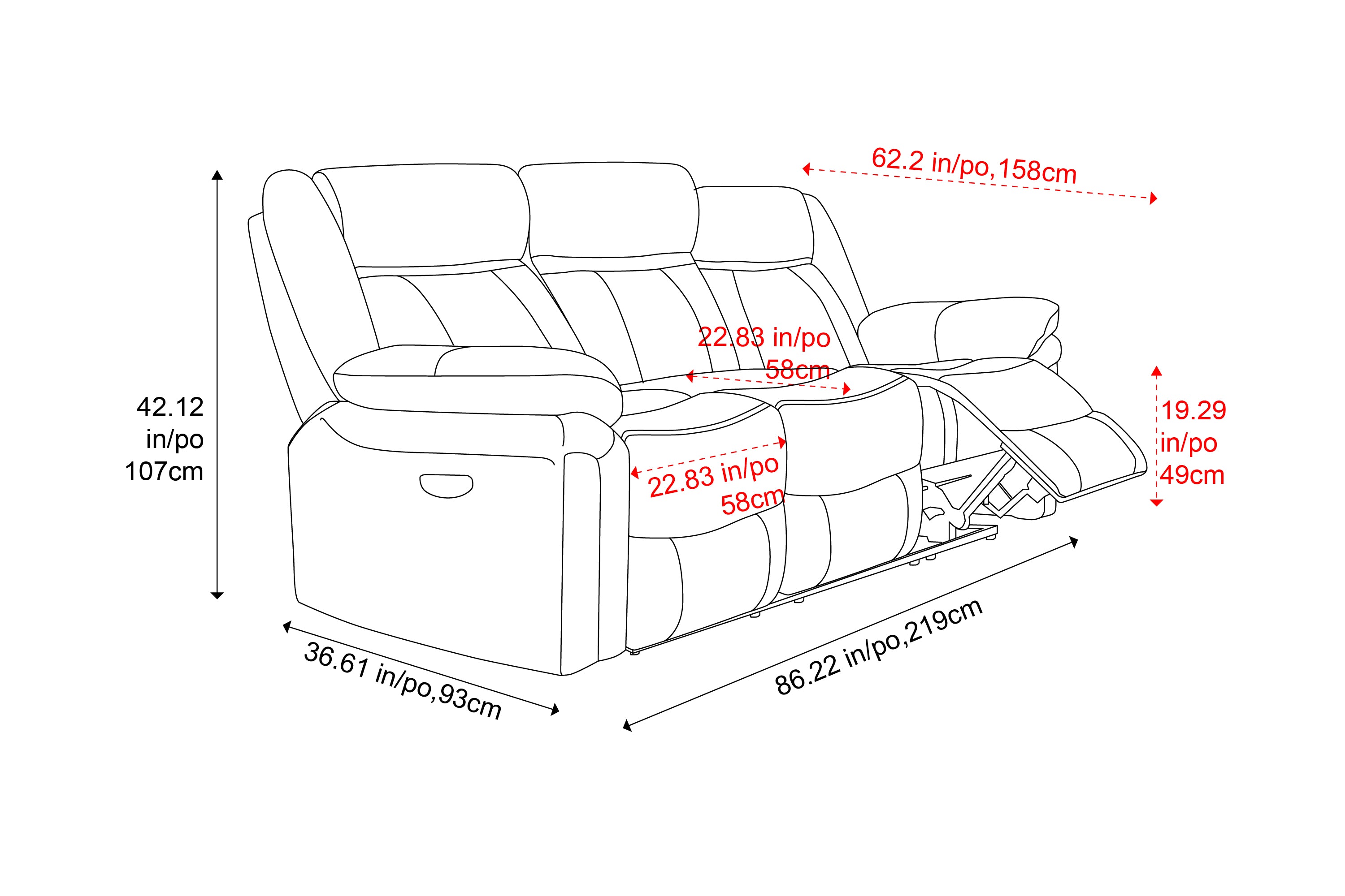 Valencia Charlie Leather Power Recliner Three Seats Sofa, Dark Brown