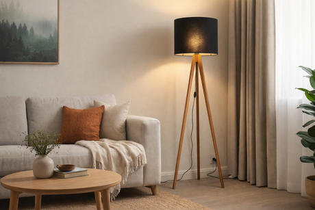 GRAND Walnut Black Mid-Century Modern Floor Lamp