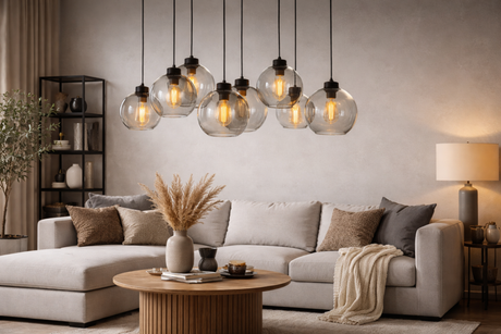 CUBUS Graphite Glass Scandinavian Pendant Light Fixture for Kitchen Island, Dining Room & Living Room (8-Light)