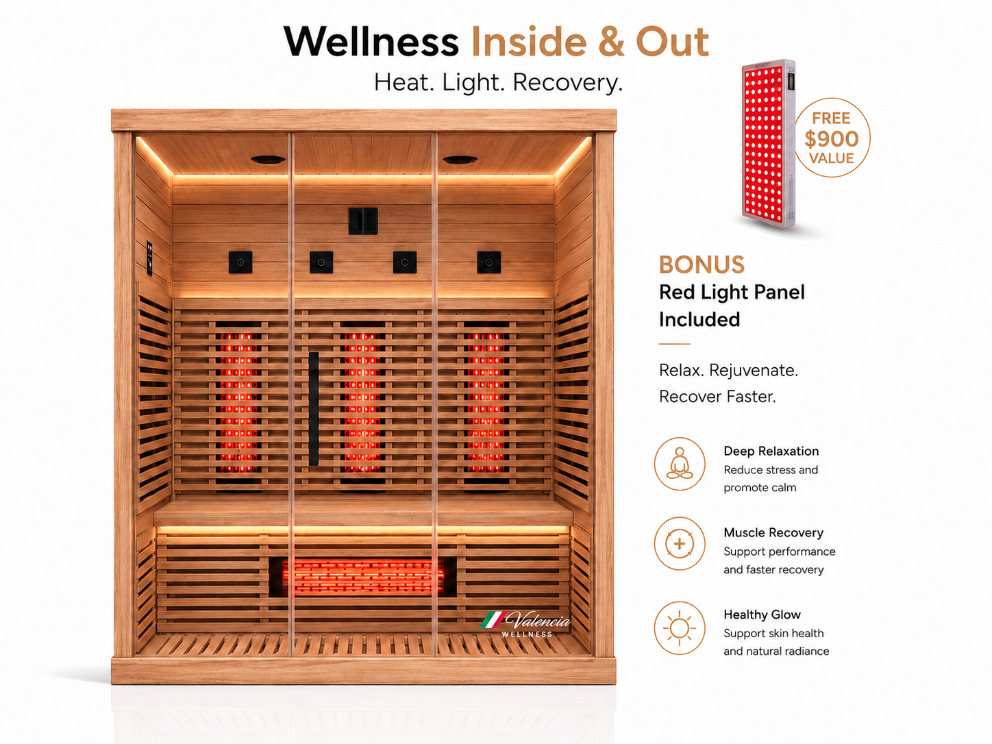 Valencia Aura™ Low-EMF 3-Person Full Spectrum Infrared Sauna