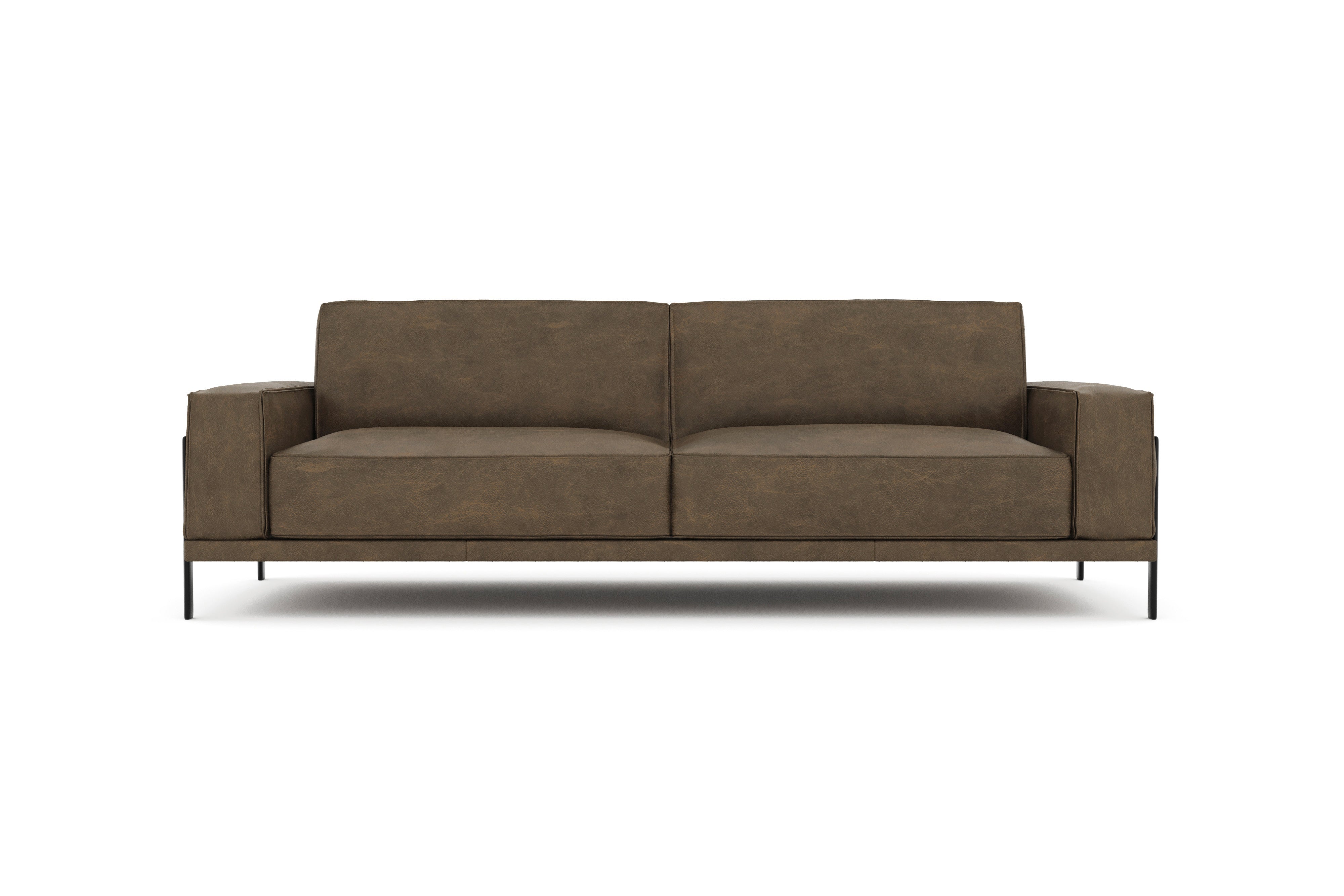 Valencia Chiara Leather Sofa with Steel Frame, Russet Brown Color