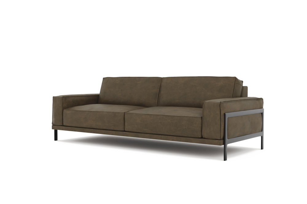 Valencia Chiara Leather Sofa with Steel Frame, Russet Brown Color