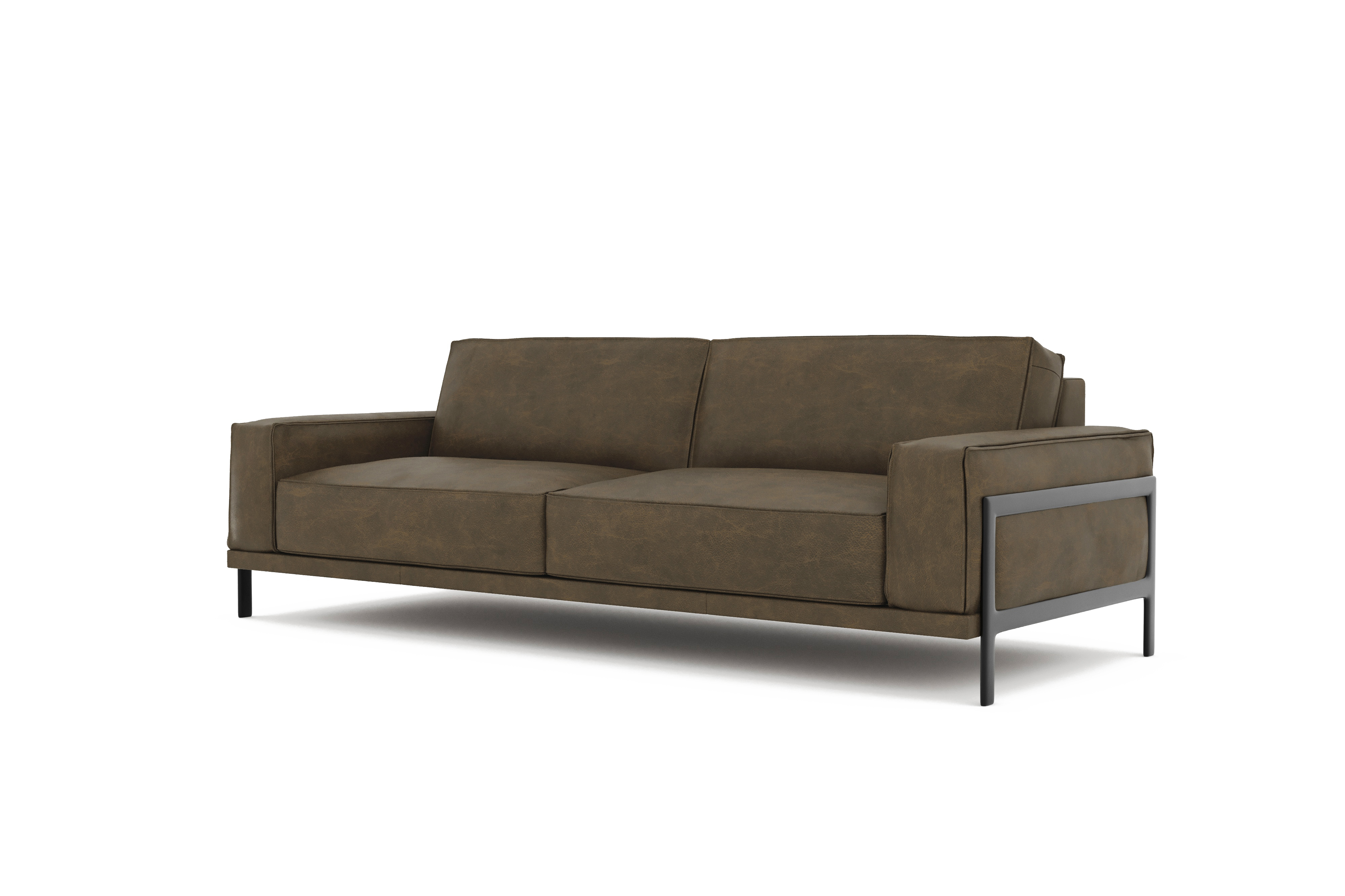 Valencia Chiara Leather Sofa with Steel Frame, Russet Brown Color