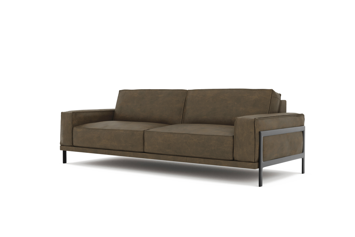 Valencia Chiara Leather Sofa with Steel Frame, Russet Brown Color